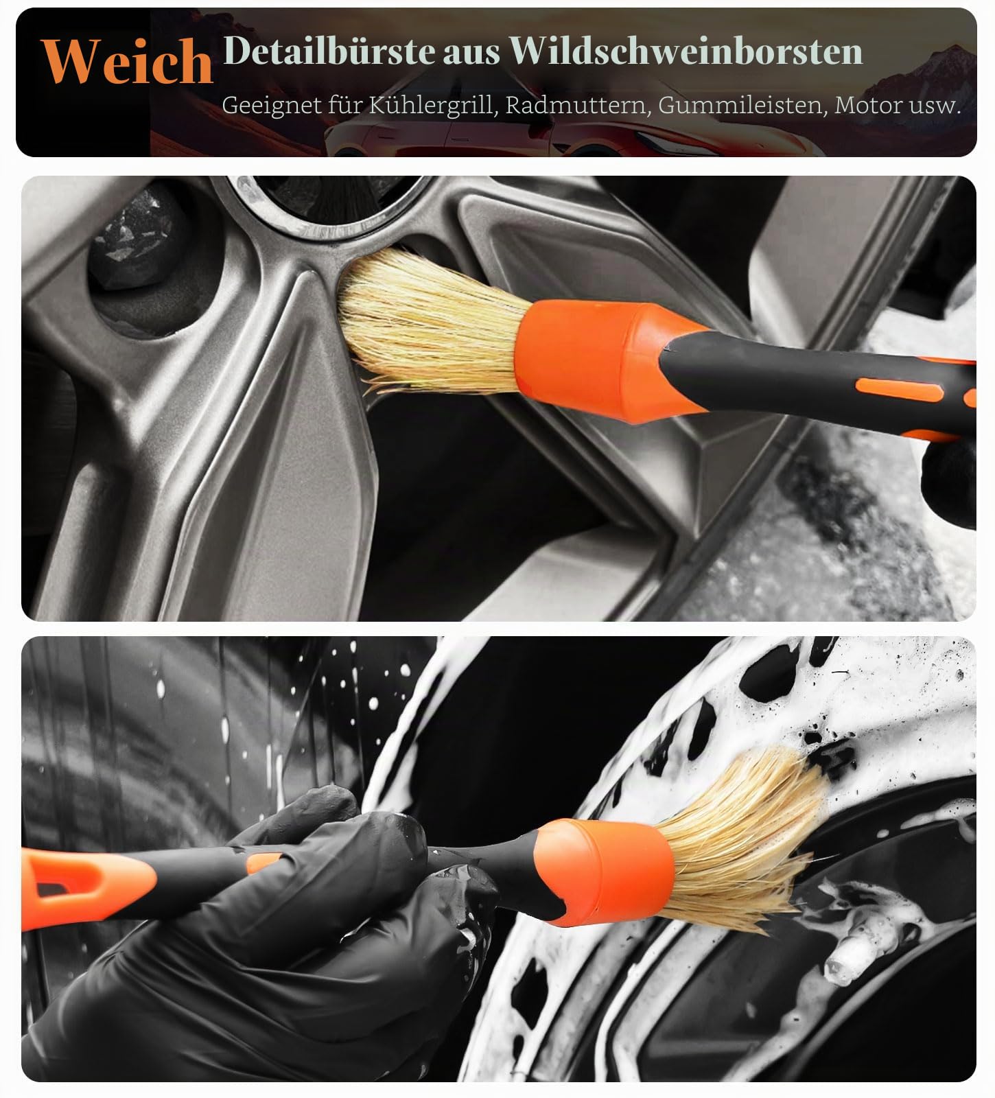 YeewayVeh Motorcycle Cleaning Kit, Bendable Wheel, Tire, Chain & Detailing Brushes with Towel and Mitt for Bike, Motorcycle, and Car Care