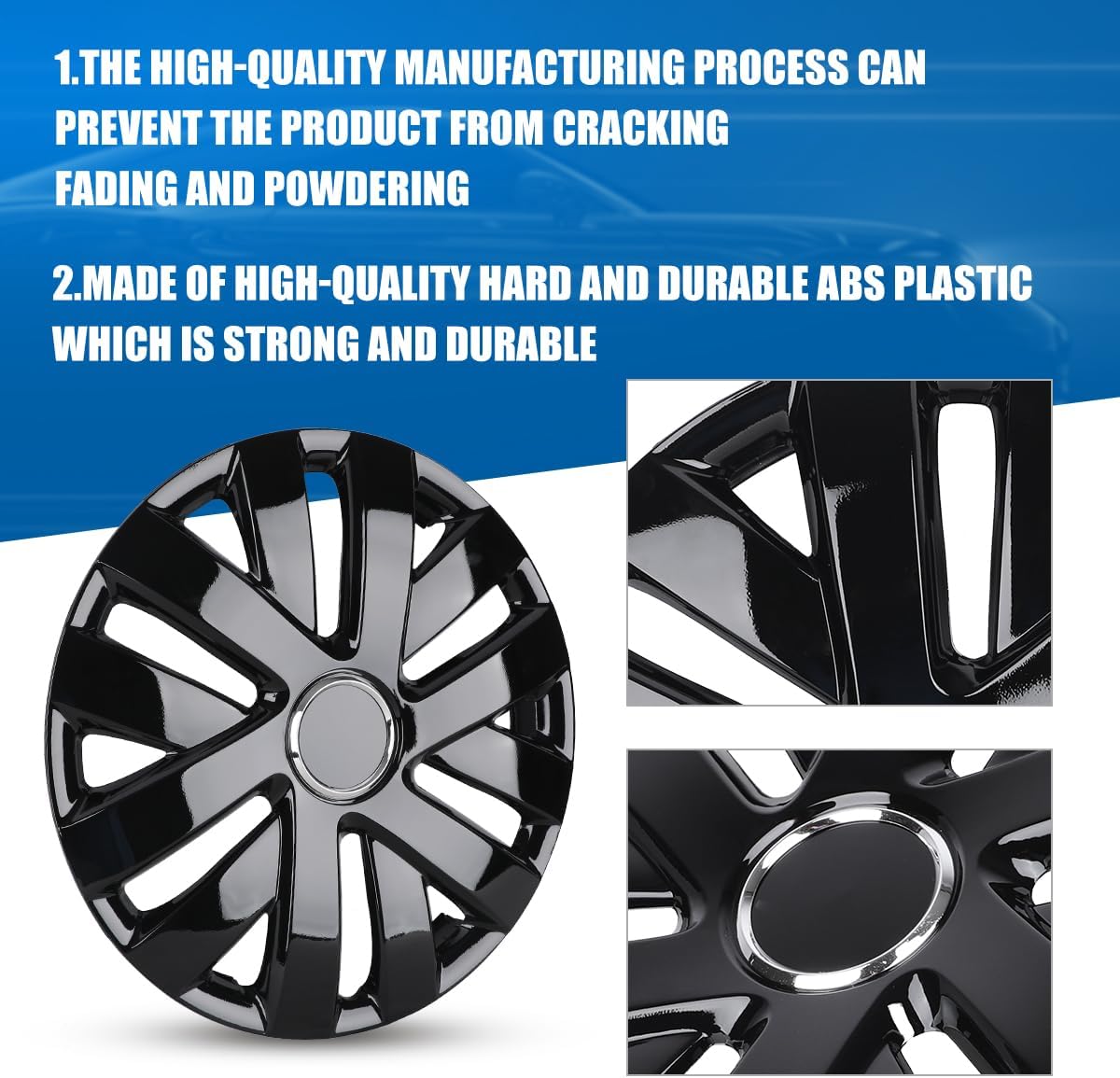 ROXX 4Pcs Set 16inch Universal Wheel Rim Cover Hubcaps Replacement (Only Fit for Iron Hub), ABS Material Snap On Car Truck SUV Hub Cap (5062,Black Lacquer)