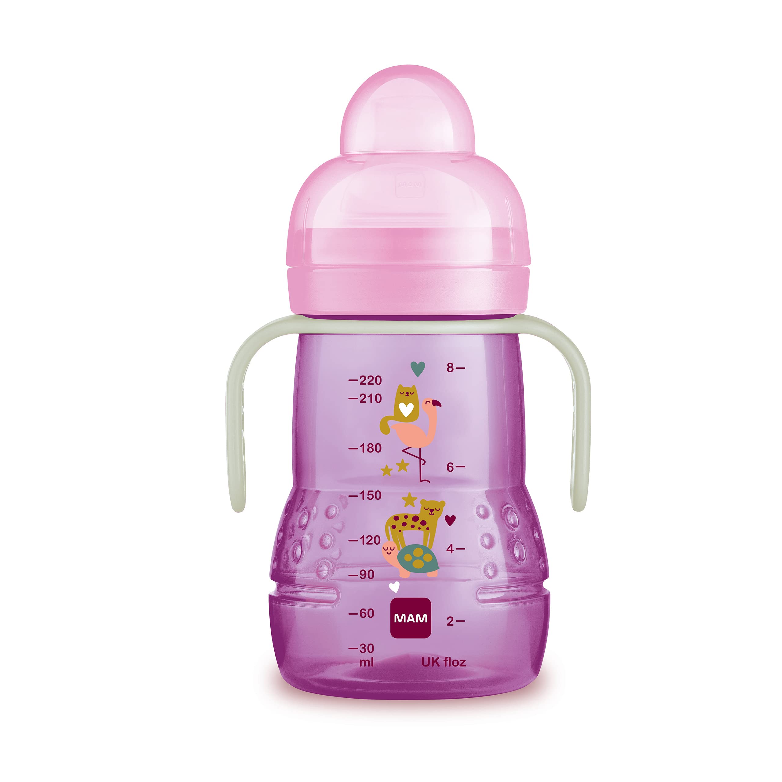 MAM Trainer+ Night Drinking Bottle (220 ml), Drinking Cup with Luminous Handle for Transition to Cup, Drinking Cup with Drip-Free Teat and Drinking Spout, 4+ Months, Turtle
