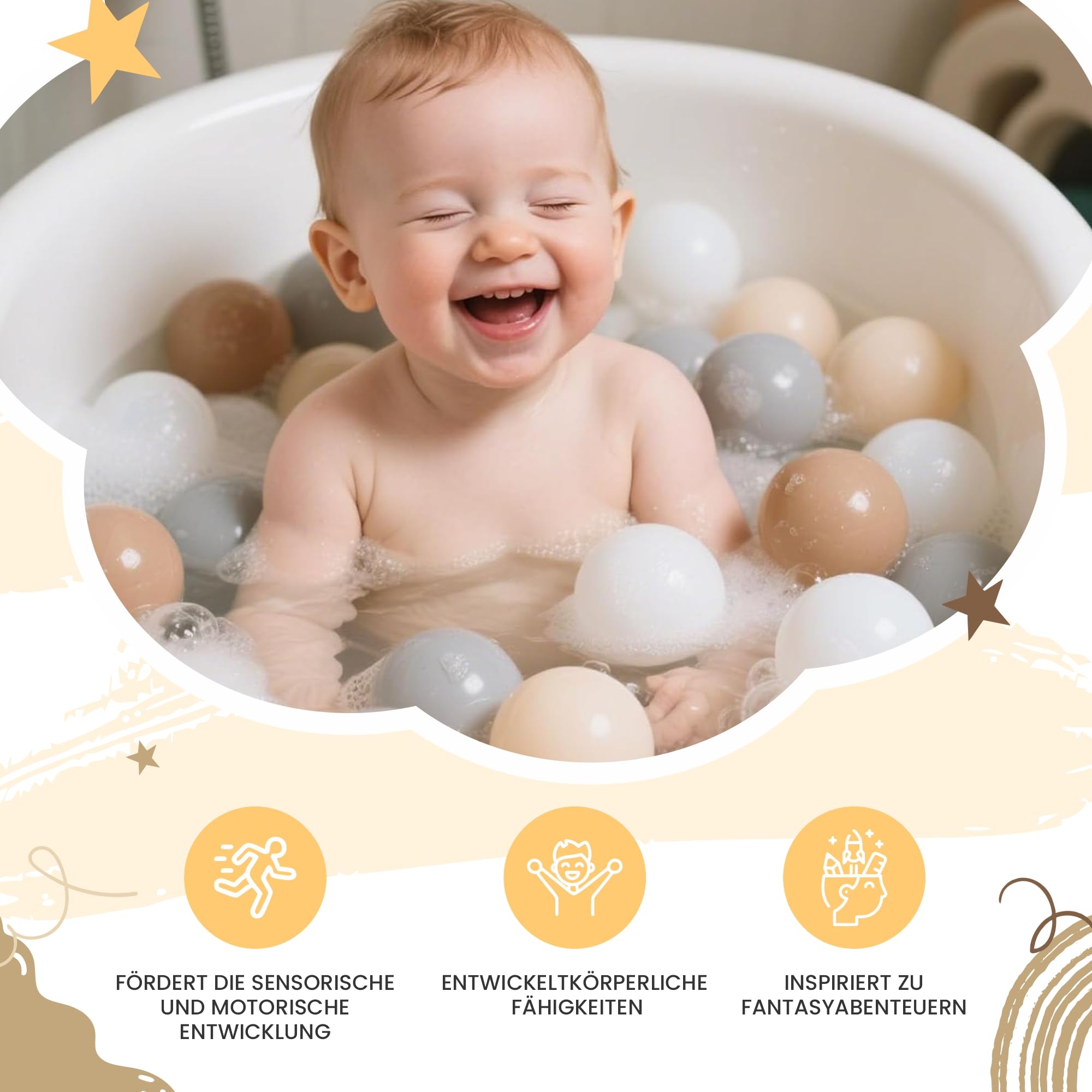 Ubaby 200 Bolas de Piscina Infantil ⌀ 7cm - Certificadas CE para Niños - Bolsa de Transporte incluida cómoda de Llevar - Bolas de Colores para Piscina