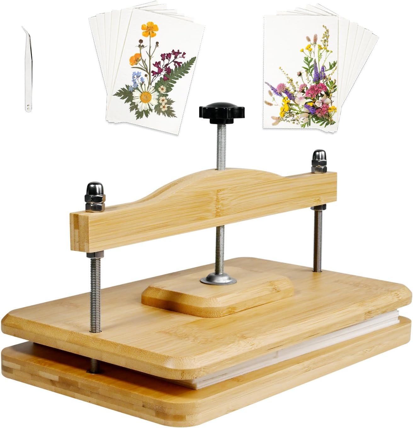Nuvograin Flower Press Kit, Plant Press Kit, Easy One-Step Pressing, 10 x 6 inch Wooden Flower Flower Pressing for Kids and Adults, Great Gift for DIY Flowers Lovers, Light Brown
