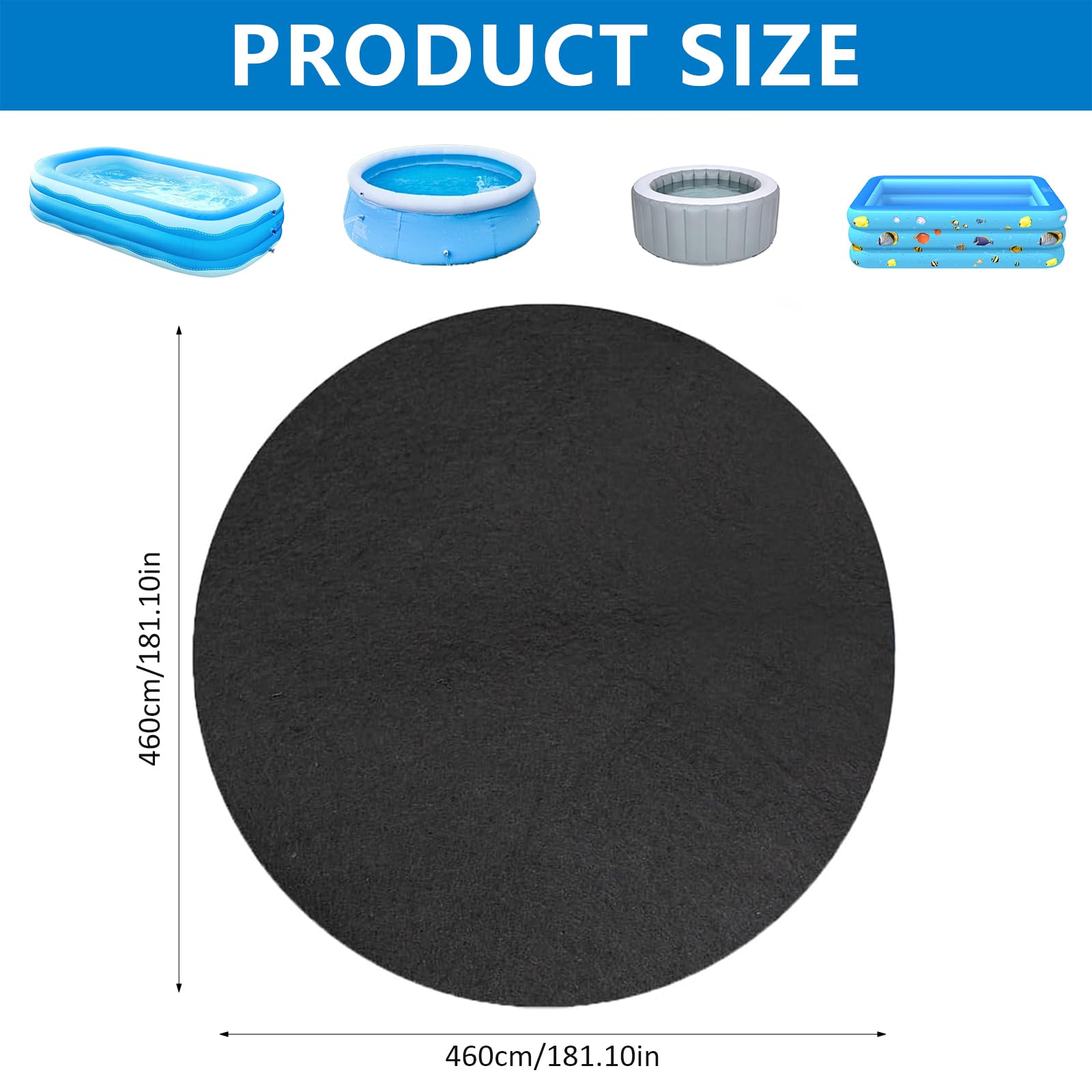 Poolunterlage Rund 460cm, Outdoor 200g/m², Rutschfeste Bodenschutzmatte für Aufstellpools & Whirlpools