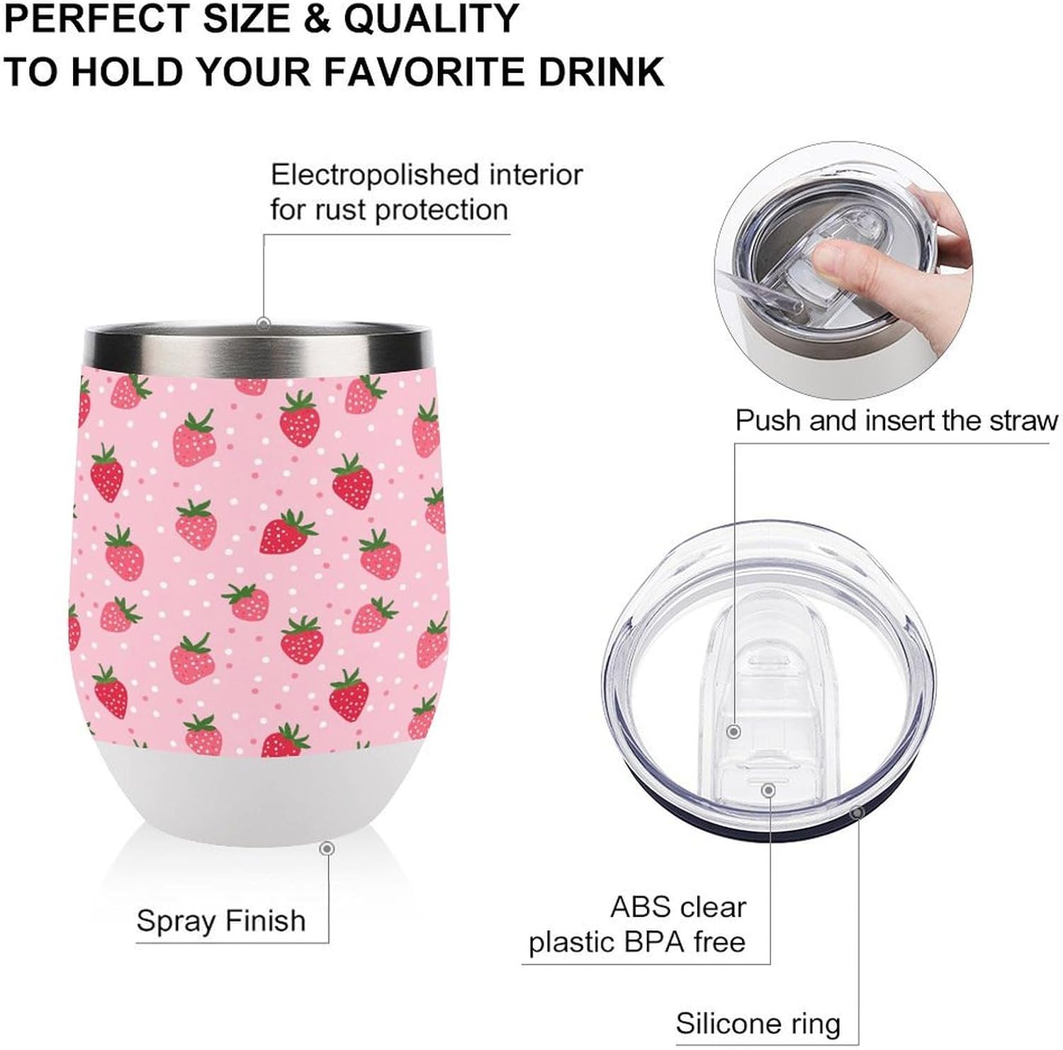 Polka Dot Strawberry Cartoon Coffee Travel Mug Cup Insulated Tumbler Stainless Steel with Flip Lid One Size