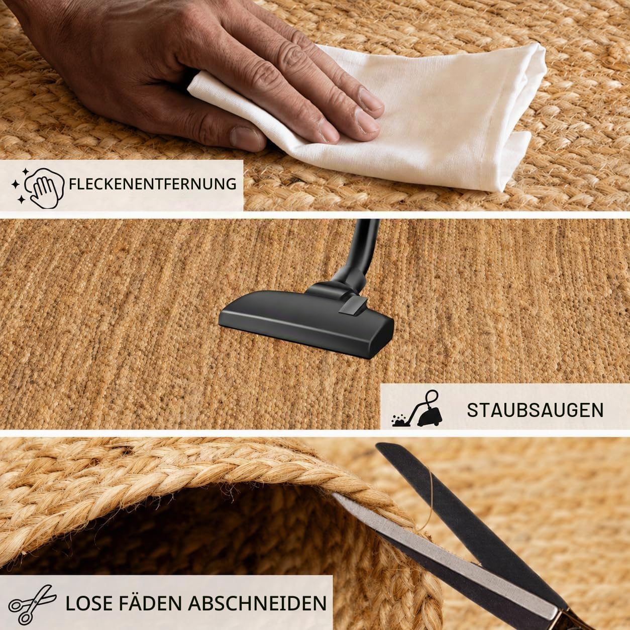 Handgewebter runder Teppich aus natürlicher Jute – für Eingangsbereich, Küche, Wohnzimmer | Dekorativer Bauernhaus-Bodenteppich für drinnen und draußen – (5 Füße)
