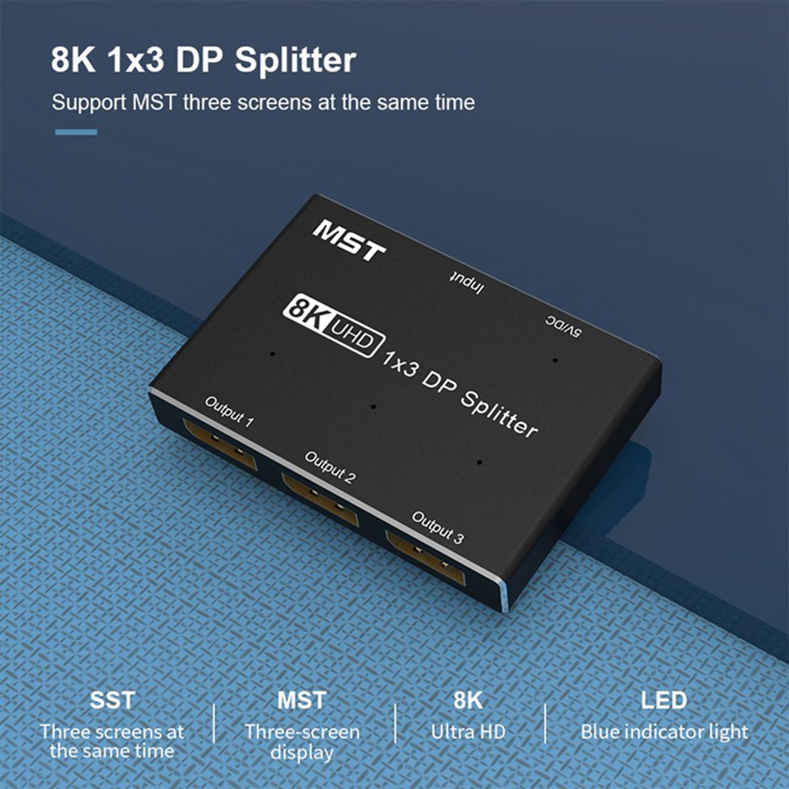 Puerto de visualización 8K HDTV Splitter Switcher DisplayPort Salida direccional 1 en 3 salidas Puerto de visualización múltiple para host de PC
