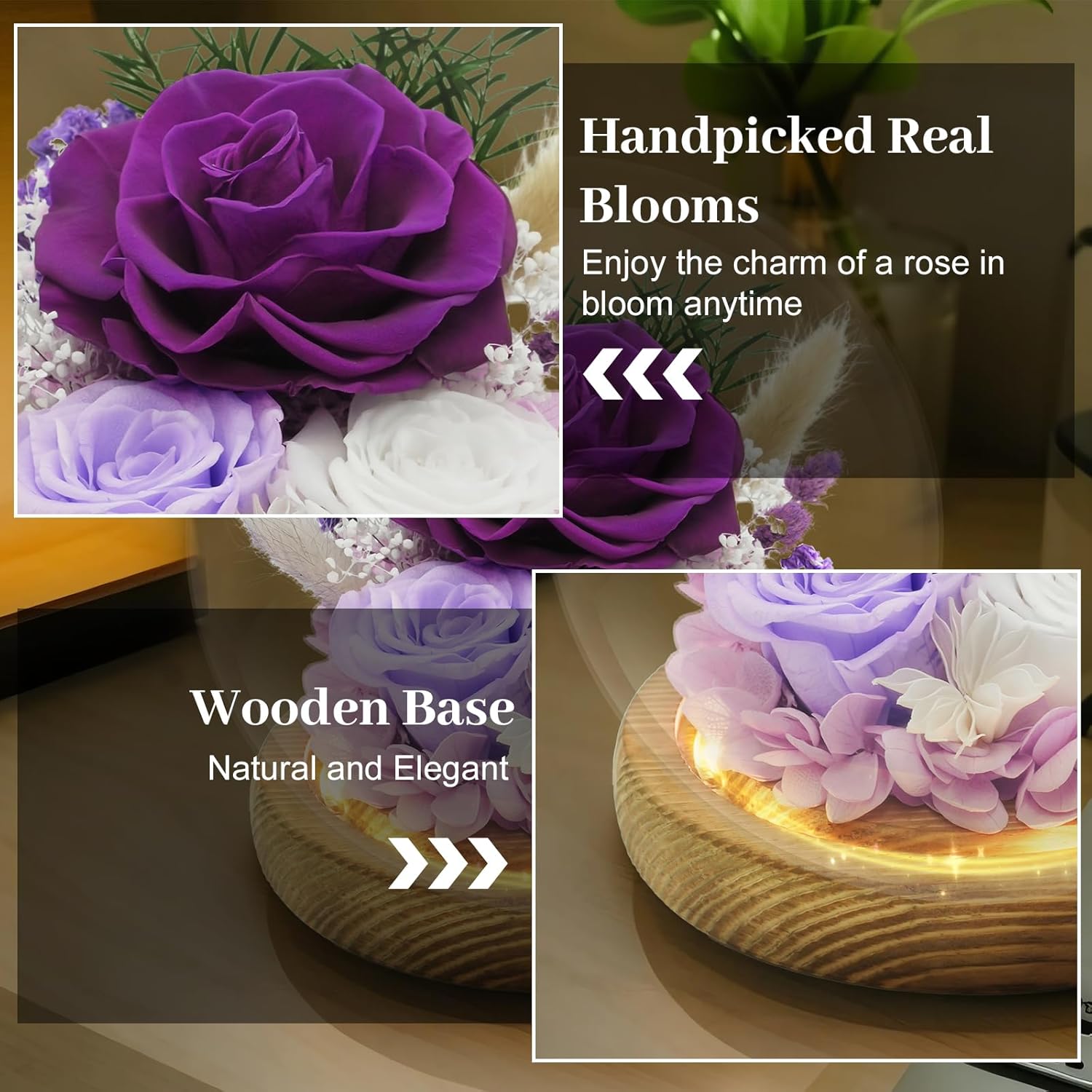 Birthday Gifts for Mom Forever Flowers for Delivery Prime Preserved Rose in Glass Dome Long-Lasting Eternal Rose Gifts for Her Women Grandma Wife on Christmas Anniversary Purple Flowers