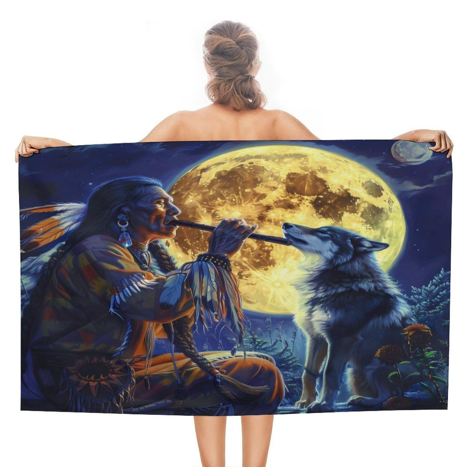 Nclqvjxzkhw Women's Style Tribal Wolf Song Native Am-Ericans Beach Towel For Adults Lightweight Bath Towels Swim Travel Gym Sports 130×80Cm