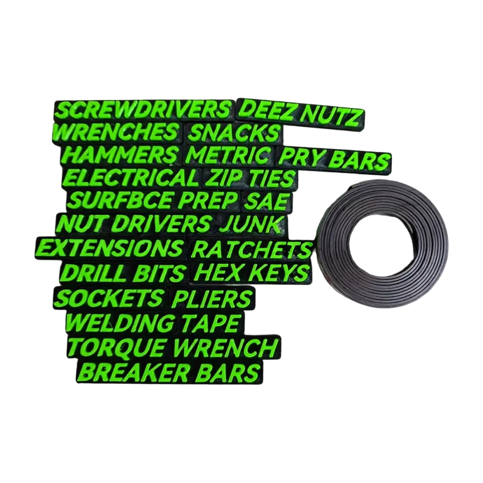 Shntig Green Tool Chest Drawer Labels With Raised 3D Printed Text For Workshop Storage And Tool Sorting Needs Daily Use Toolbox Drawer Garage Organization Wrench Socket Screwdriver Pliers Labels Chest