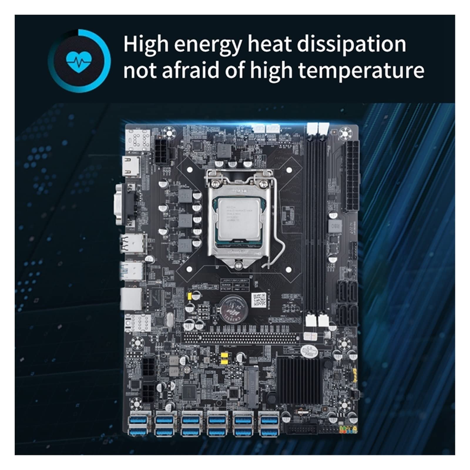 mainboard B75 BTC マイニングマザーボード 12 PCIE - USBアダプター G620 CPU+DDR3 4GB 1600Mhz  RAM