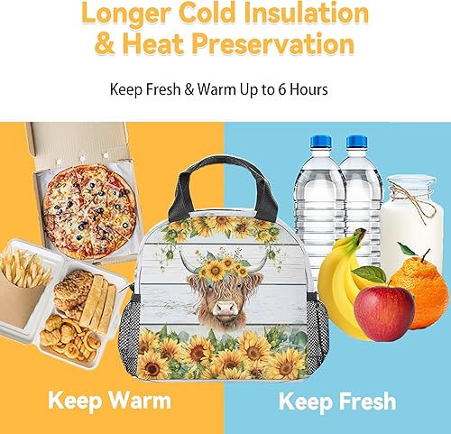 Miniatura 6 de Highland - Lonchera de vaca para mujeres y niñas, pequeñas bolsas de almuerzo aisladas, bonita lonchera reutilizable para adolescentes y niños,