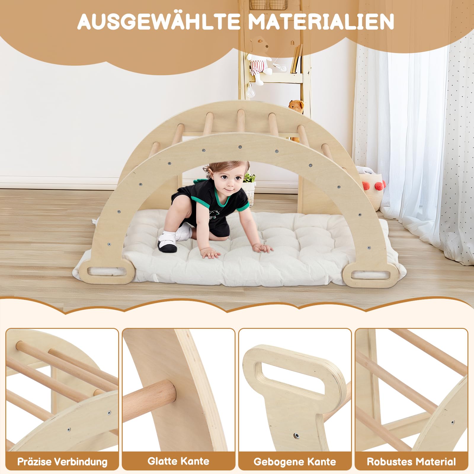 LEADZM 5-in-1 Kletterbogen für Kinder, Schaukelstuhl mit Kissen und Sensoriktisch, Montessori-Kletterspielzeug mit faltbarem Ablagebecken und Tafel, Motorik-Spielzentrum für Babys