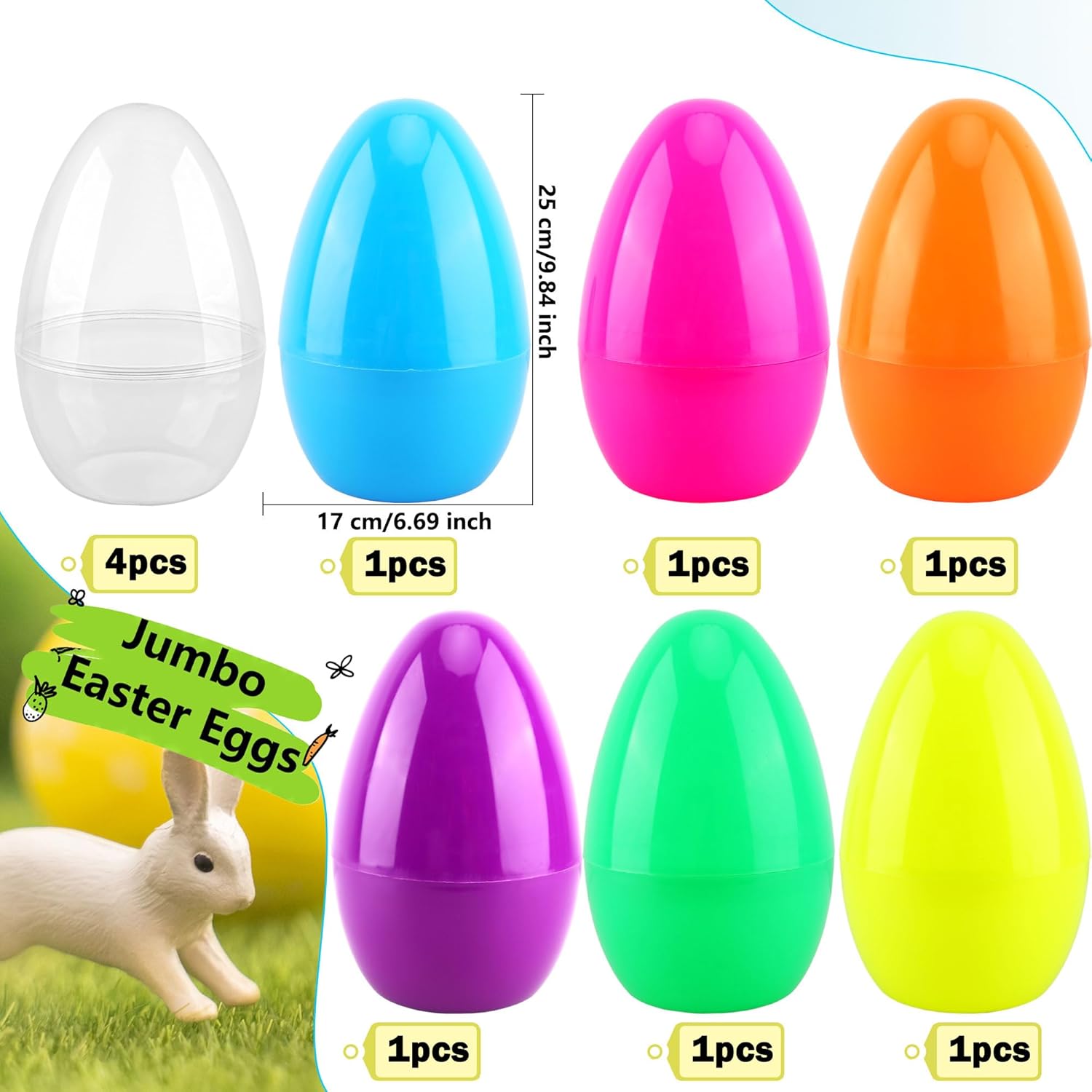 10 Pcs 10 Inch Jumbo Easter Eggs Bulk Colorful Giant Easter Eggs Plastic Refillable Easter Eggs for Easter Gift Basket Fillers Yard Hunting Game Party Favor