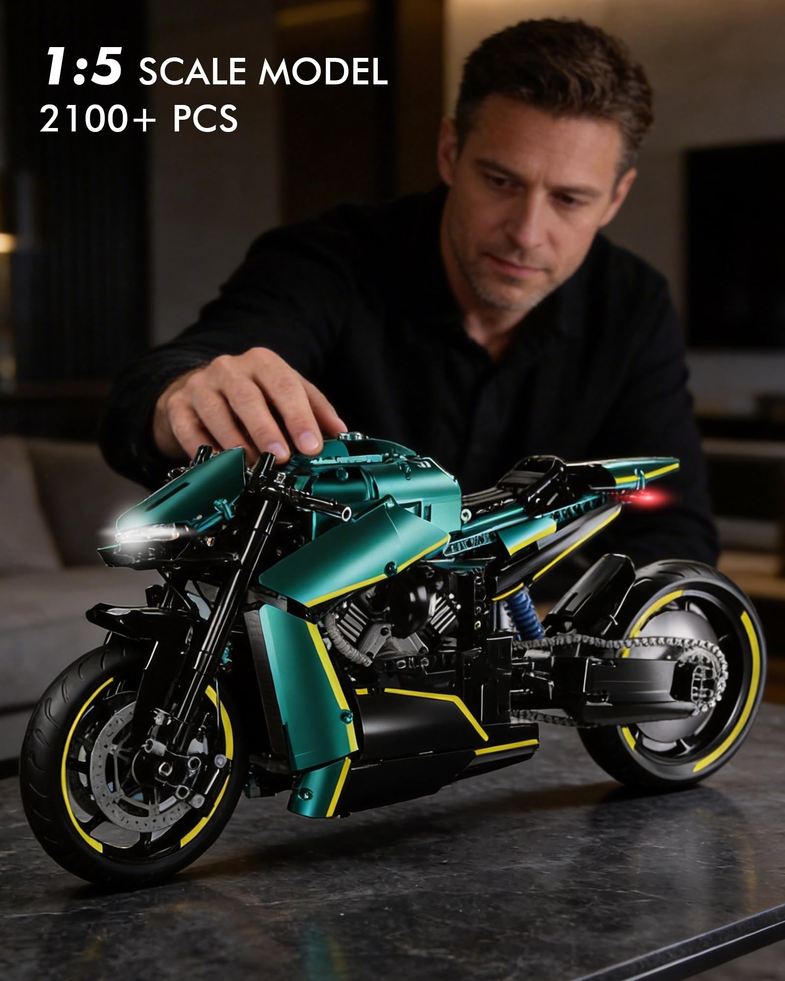 JSINMA Technic AMB001 Hyper - Set da costruzione di motociclette per adulti, modello di bici su larga scala 1:5 con luci a LED, display per ingegneria meccanica, regalo da collezione, oltre 2100 pezzi