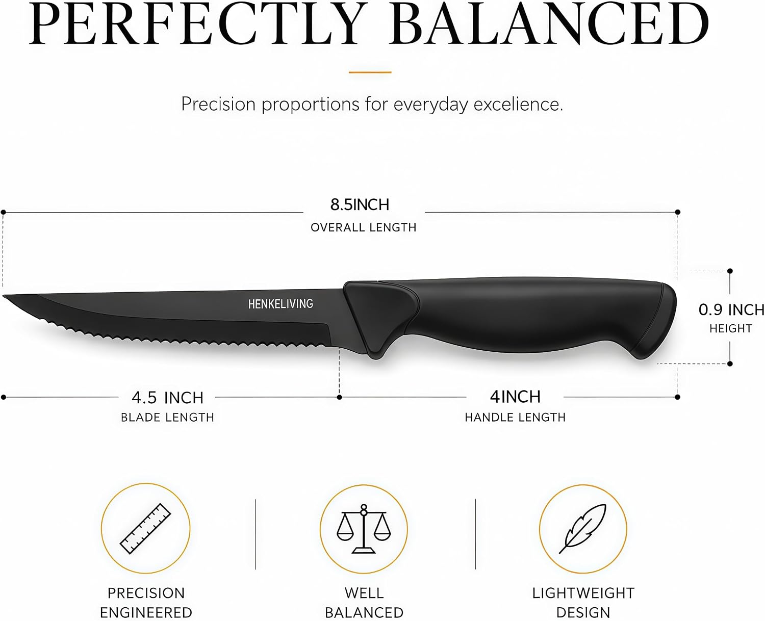 Steak Knives Set of 10, Black | Serrated Blades, German High Carbon Stainless Steel, Dishwasher Safe, Comfortable Non-Slip Ergonomic Knife Handle