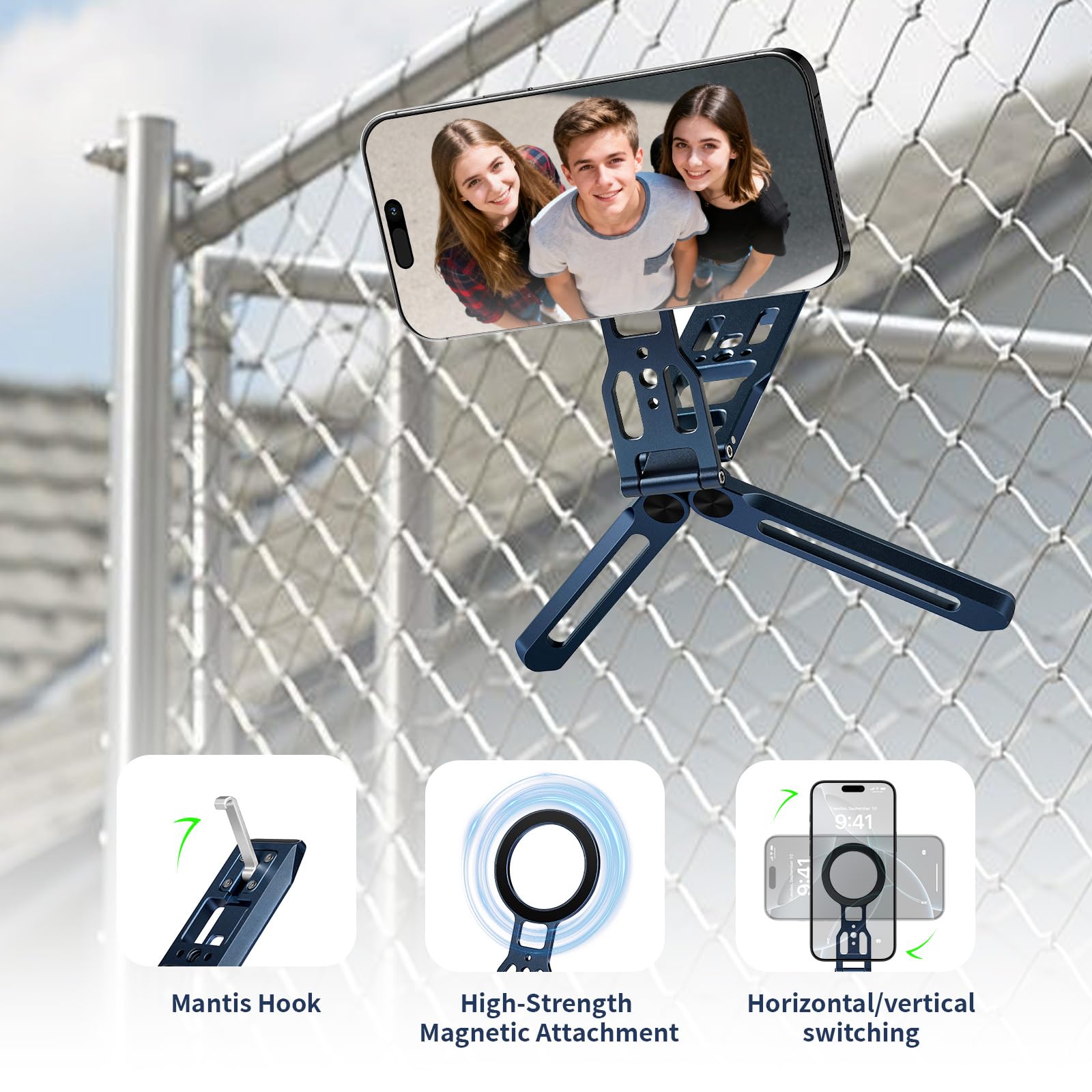 Supporto Magnetico per Smartphone con Gancio Nascosto, Pieghevole/in Alluminio Treppiede Smartphone, Treppiede Magnetico per telefono, Compatibile con iPhone 17-12 e attacco Arca-Swiss