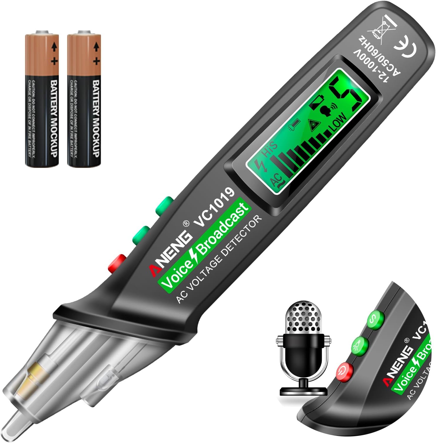 Voice Broadcast Non Contact Voltage Tester with Range AC 12V-1000V,Live/Null Wire Electrical Tools with LCD Display,Flashlight,Pocket-Sized Pen Dector,Buzzer Alarm,Wire Breakpoint Finder