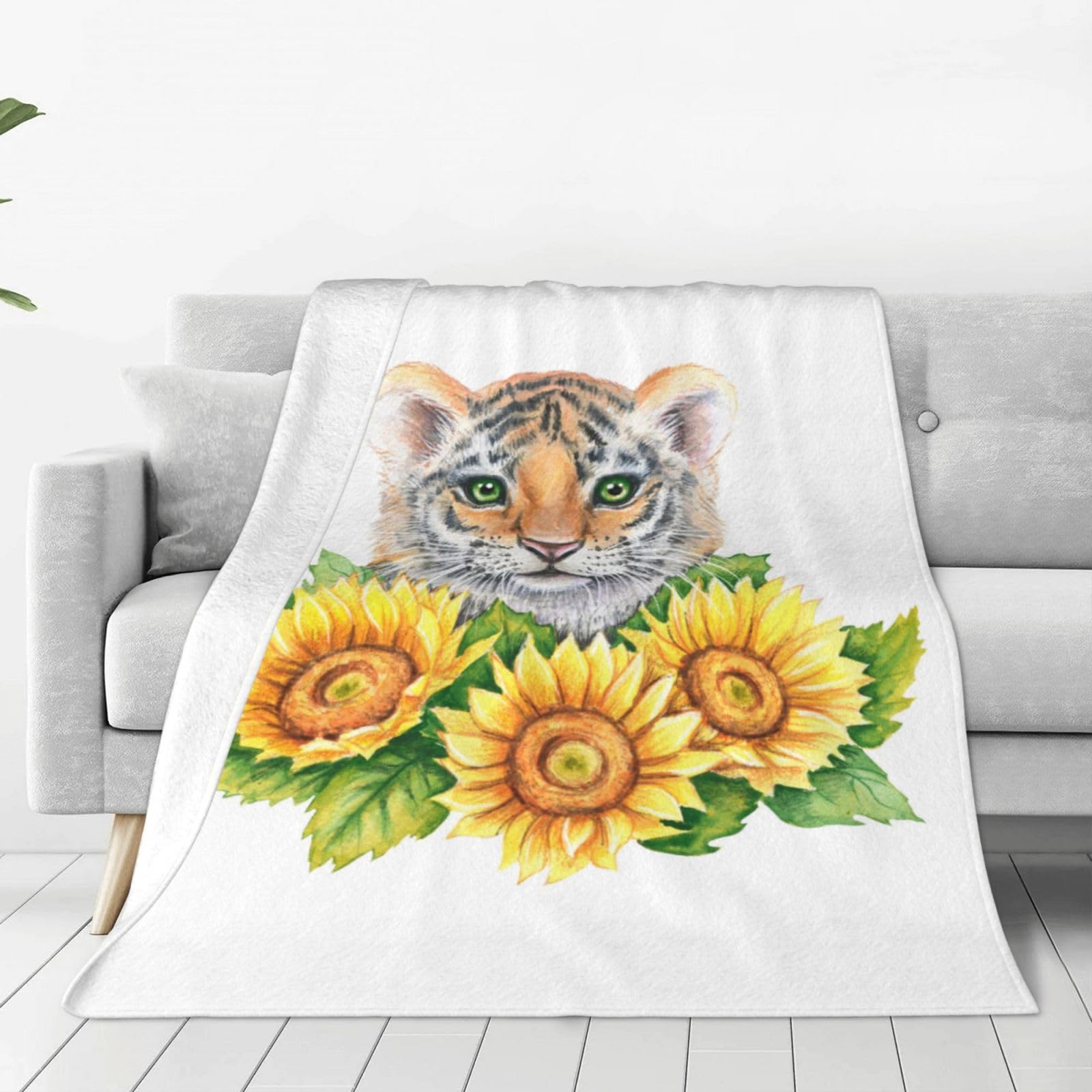 Amazon｜HOSIMAN 毛布 ブランケット 可愛い 虎とひまわりの写真 