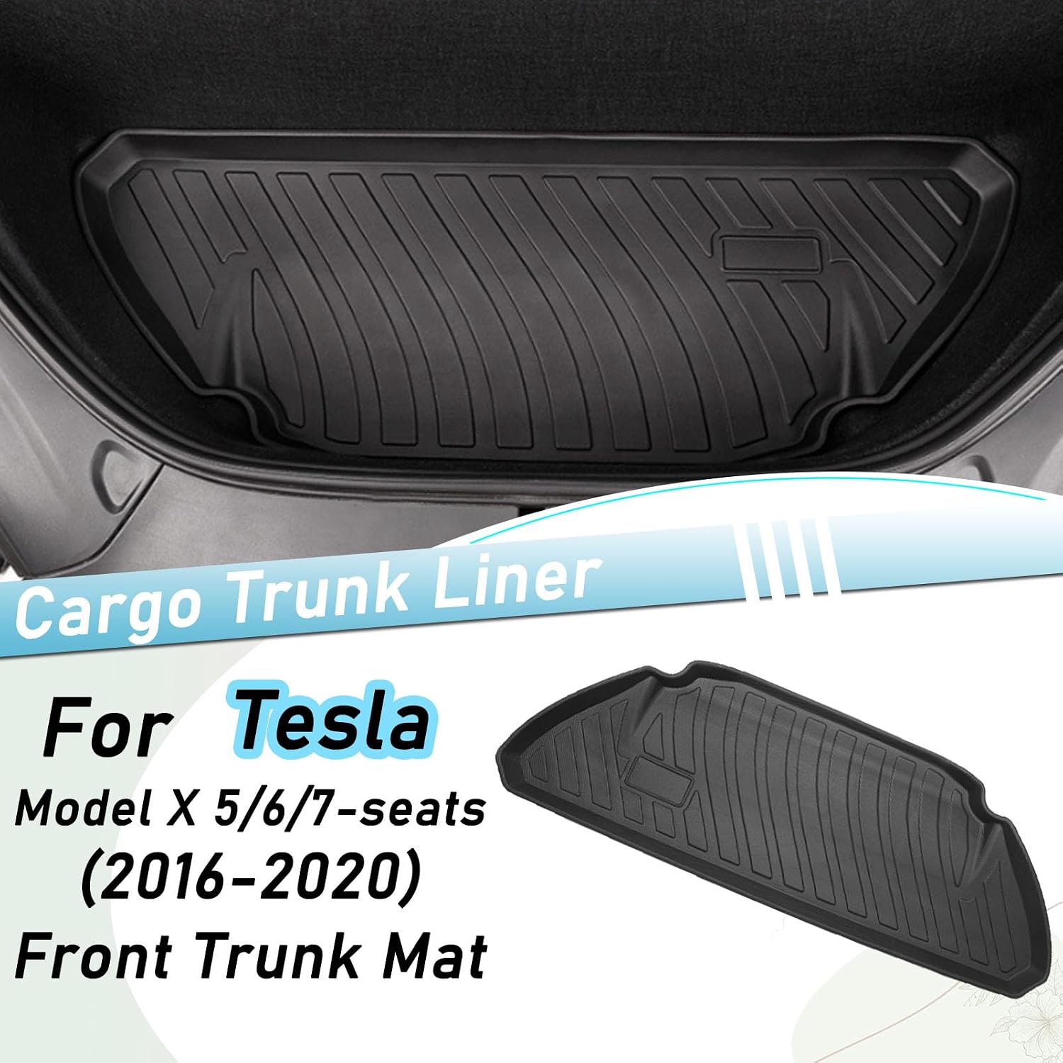 DeaVER Front Trunk Mat for Tesla Model X (2016-2020) 5/6/7-seats Models, 3D Technology Scanning Modeling Custom, Waterproof Non-Slip Accessories (Black)