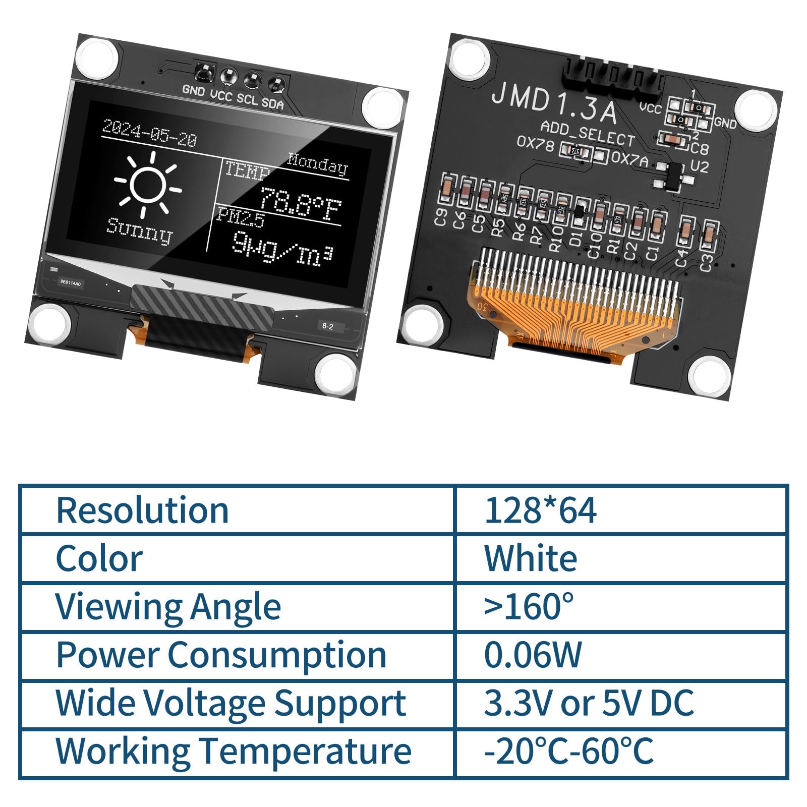 2 módulos de pantalla OLED I2C de 1,3 pulgadas, 128 x 64 píxeles IIC, pantalla Arduino con funda protectora para Arduino/Raspberry Pi/ESP32