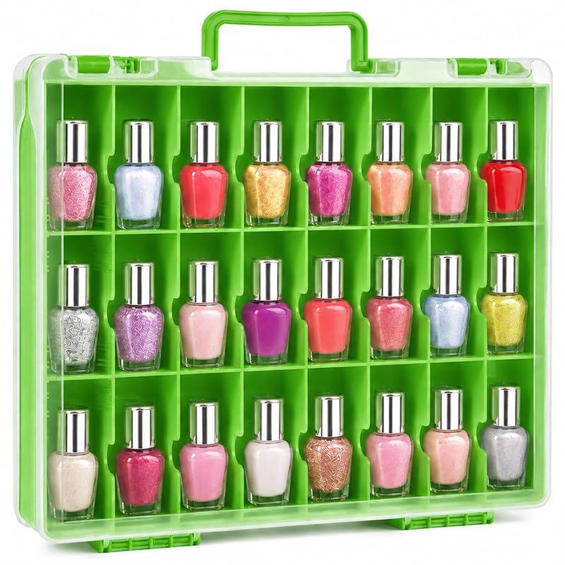 ALCYON Maleta Organizadora Transparente com 48 Compartimentos para Frascos de Esmalte em Gel, Verde