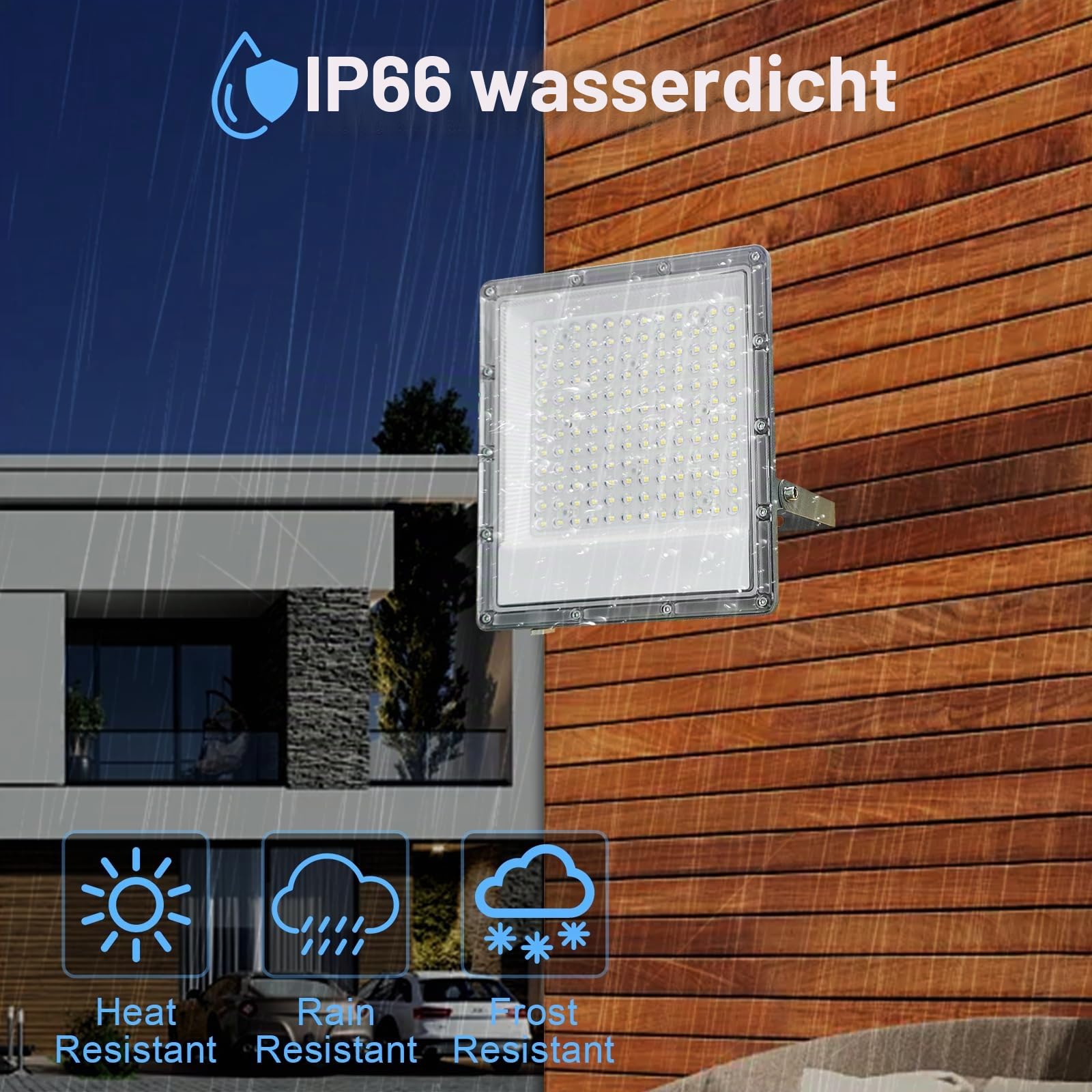 LED Strahler Außen 150W, 15000LM Aussenstrahler 6500K Kaltweiß Scheinwerfer IP66 Wasserdicht Baustrahler Flutlicht für Garten Garage Sportplatz Hof Flur