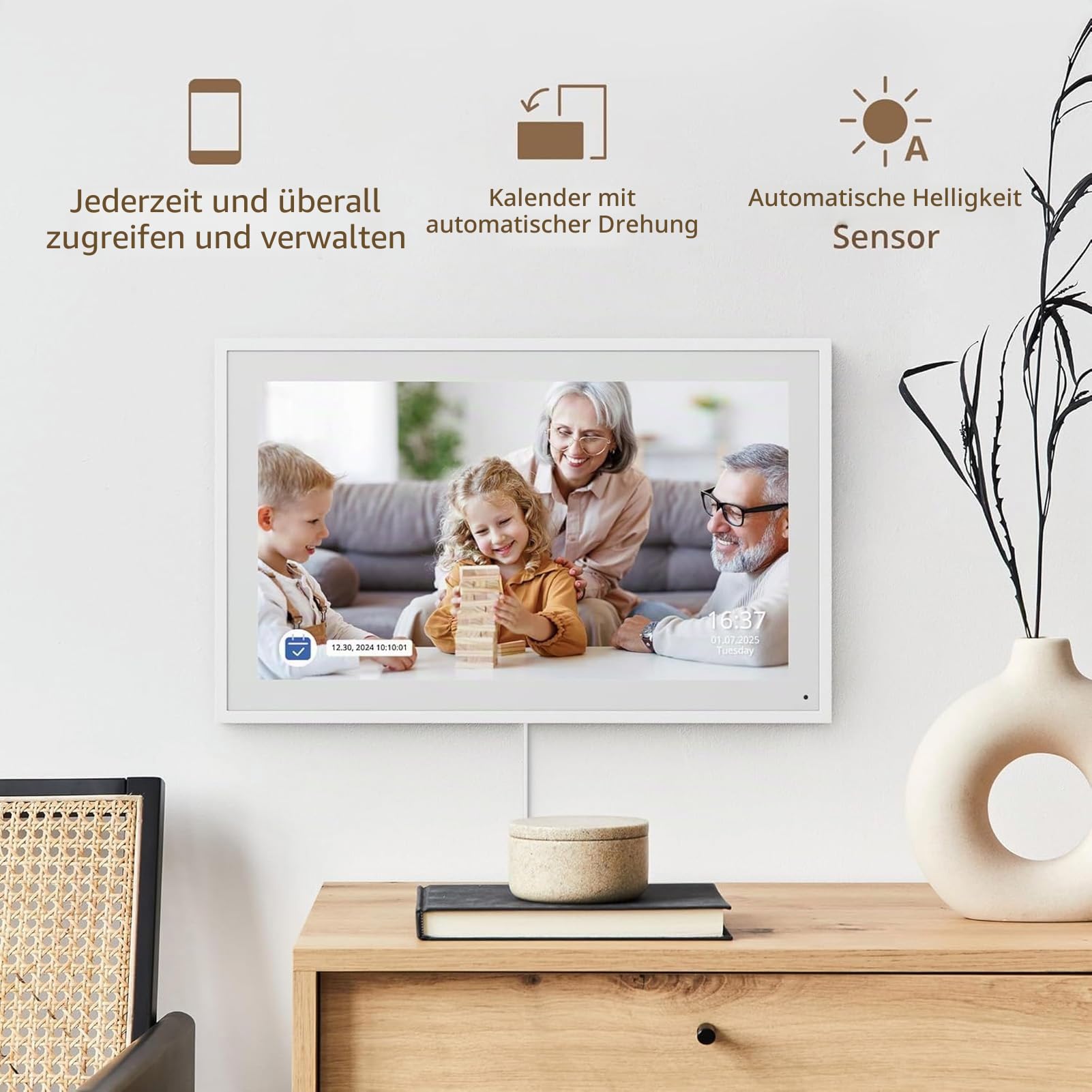 Goshyda 15.6 In Wall Planer Digitaler Kalender -Chore -Diagramm, Smart Touchscreen Interactive Display für Familienpläne, Elektronische WLAN -Fotorahmen (EU-Stecker (100-240 V))