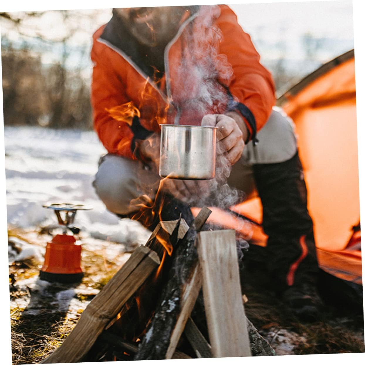 8-Piece Stainless Steel Camping Cookware Set Foldable Outdoor BBQ Cooking Kit Pots Pans and Cups for 5-6 People for Hiking Picnics and Camping Trips