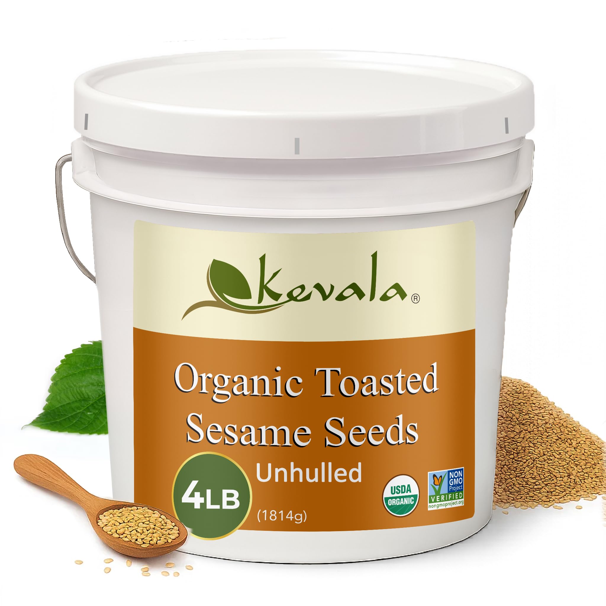 Kevala Organic Toasted Sesame Seeds (Unhulled) - Single-Origin Premium Selection Roasted Seeds, Sauce and Dip Ingredient, Gluten-Free Seasoning for Asian Dishes and Salad Topping, Bulk Food Size, 4 lb