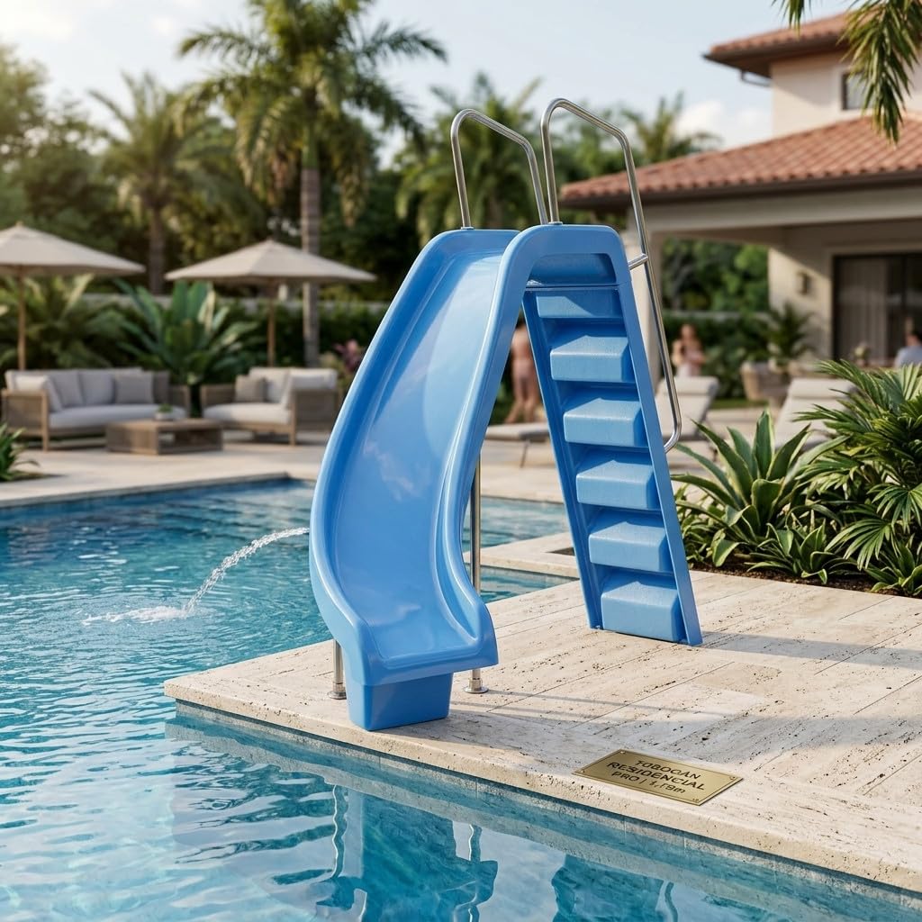 Suinga Tobogán para Piscina Curvado Izquierda 1,78 m | Tobogán Profesional para Piscina Residencial | Tobogán de Poliester