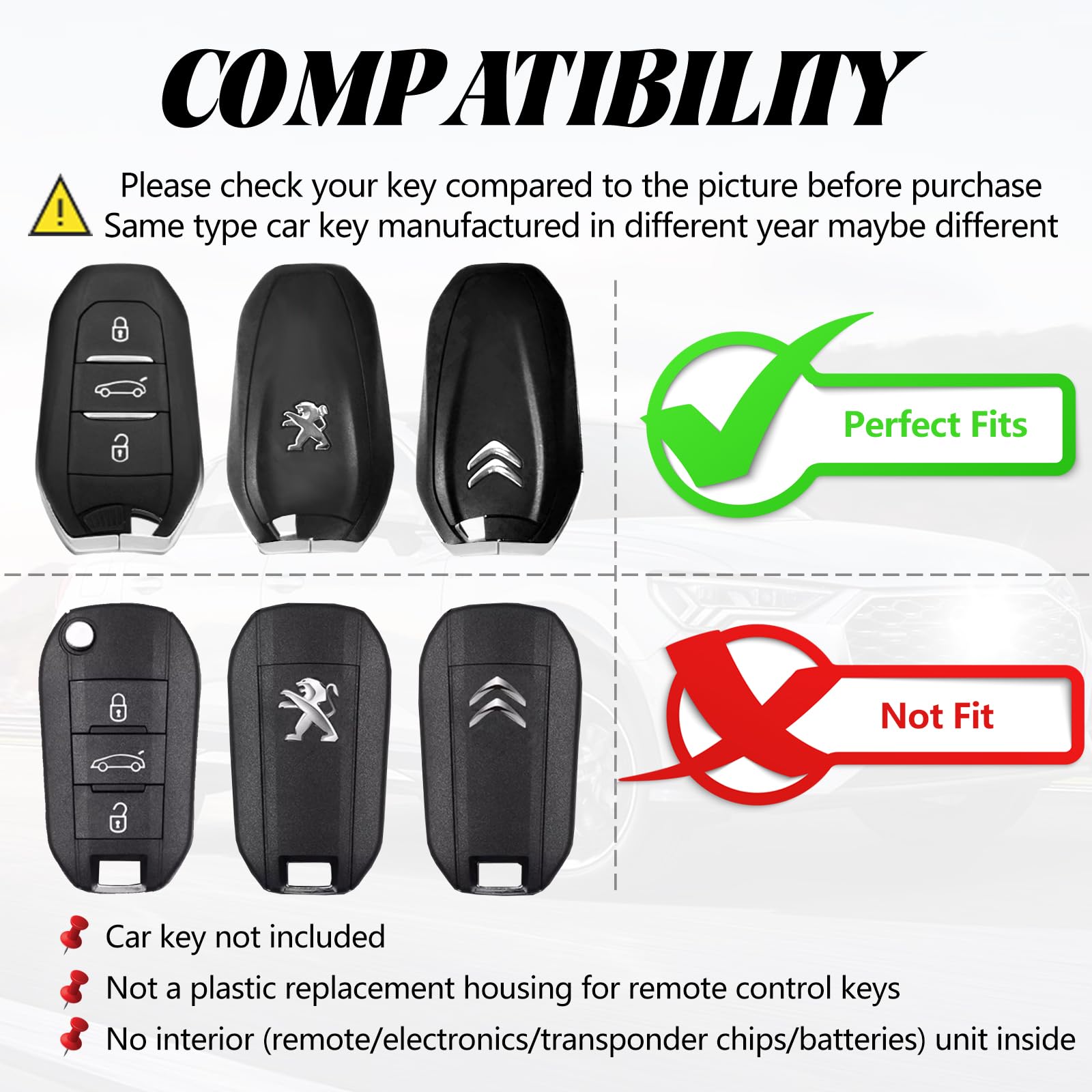 Generic Coque Clé TPU, Etui Clé Étui Clé Adapté pour Peugeot 208 308 508 2008 3008 Rifter Citroen C3 C4 Cactus Berlingo Picasso Xsara Jumpy, Couvre Clef Cache Cle Voiture Telécommande à