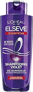 L'Oréal Paris - Shampooing Violet Déjaunisseur - Pour Cheveux Blonds, Décolorés, Méchés ou Blancs - Neutralisation des Reflets Jaunes & Orangés - Elseve Color-Vive - 200 ml