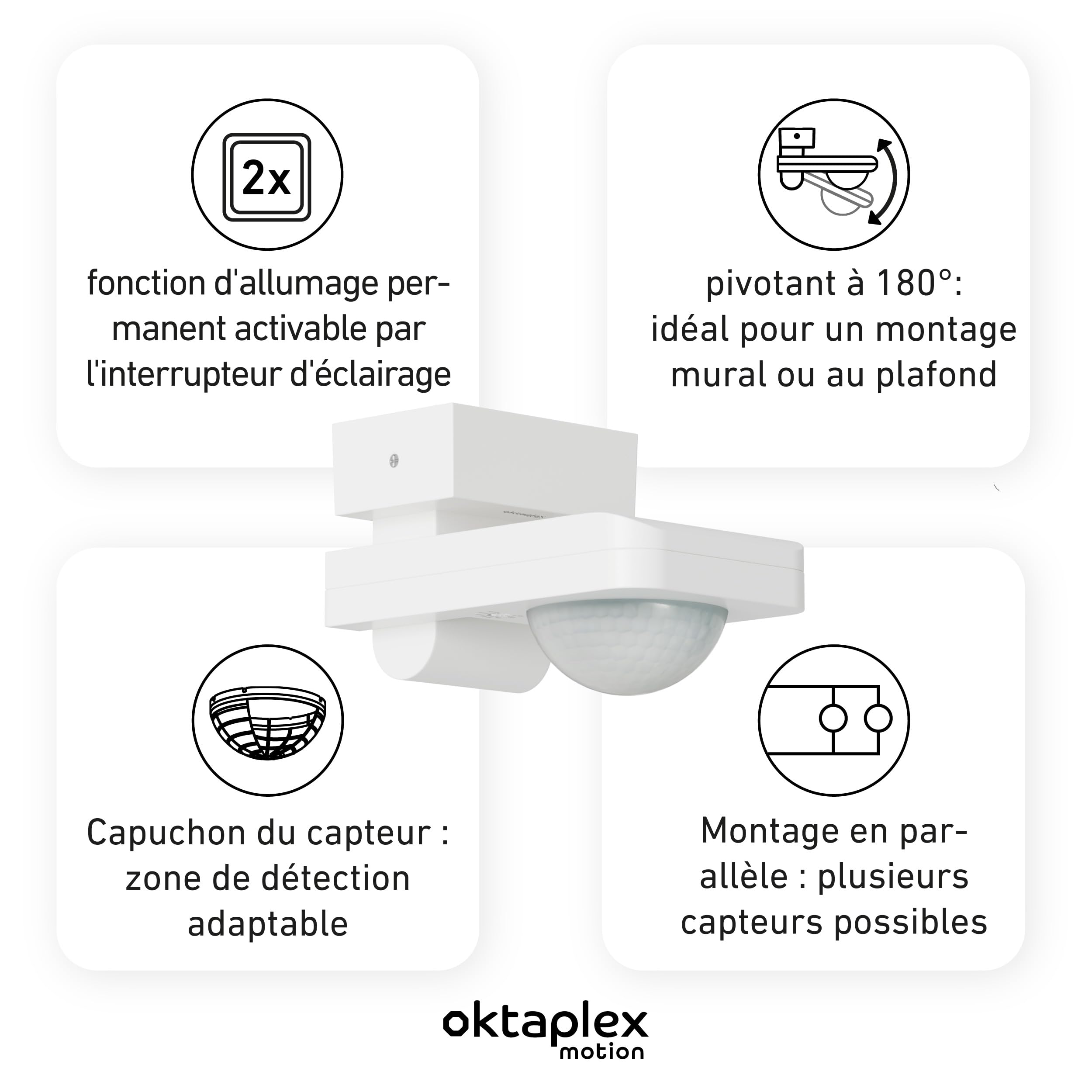 Oktaplex Lot de 2 Tea détecteur Infrarouge Plafond extérieur IP65