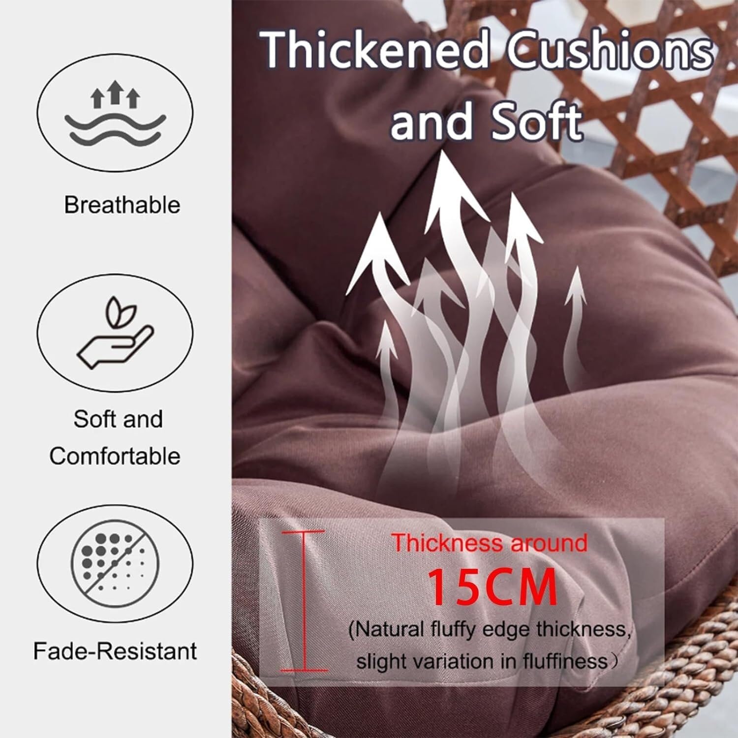 Egg Chair Cushion Replacement Hanging Basket Swing Chair Cushions with Headrest, Outdoor Indoor Thick Large Seat Cushion with Pillow Nest Back (Chair Not Included) (Color : Brown, Size : Diameter 10