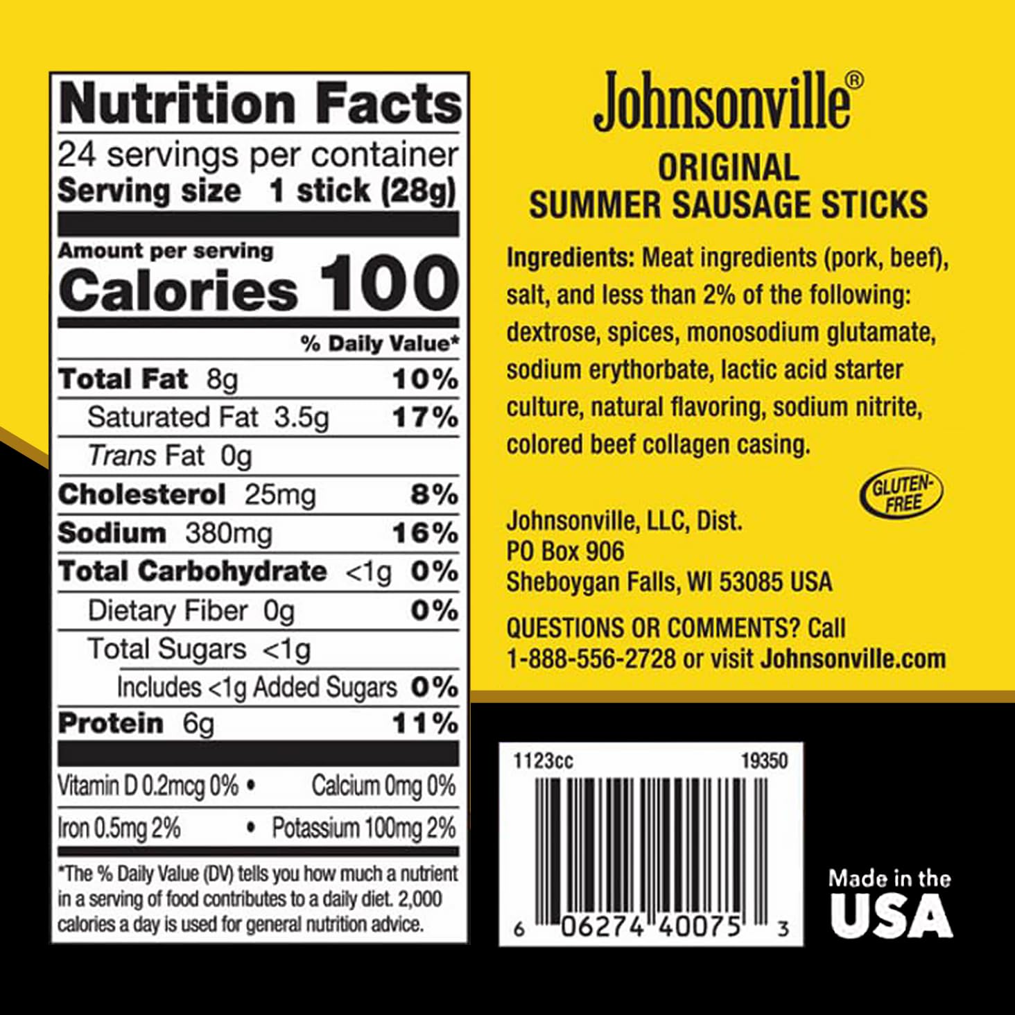 Johnsonville Summer Sausage Snack Sticks - Dairy Free, Gluten Free Protein Snacks, Jerky Snack Packs - Original, 1 oz., 24-Pack
