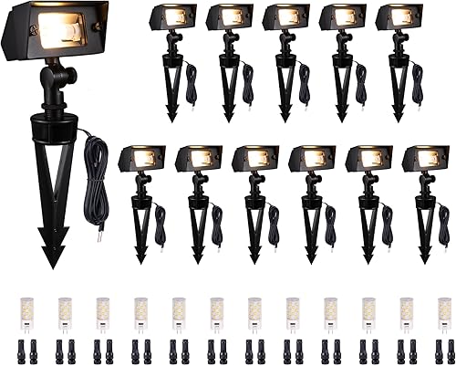 Miniatura 25 de Gardenreet Luz de inundación de latón macizo – Luz LED de lavado de pared de bajo voltaje para paisaje, 12 V, resistente al agua cableada al aire