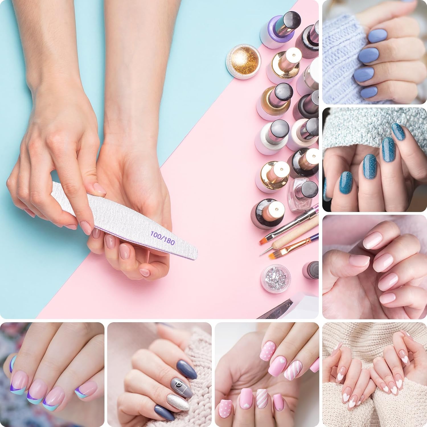 20 lime per unghie, lima per unghie professionale a doppio lato, riutilizzabile 100/180 grit per saloni di manicure, fai da te per nail art