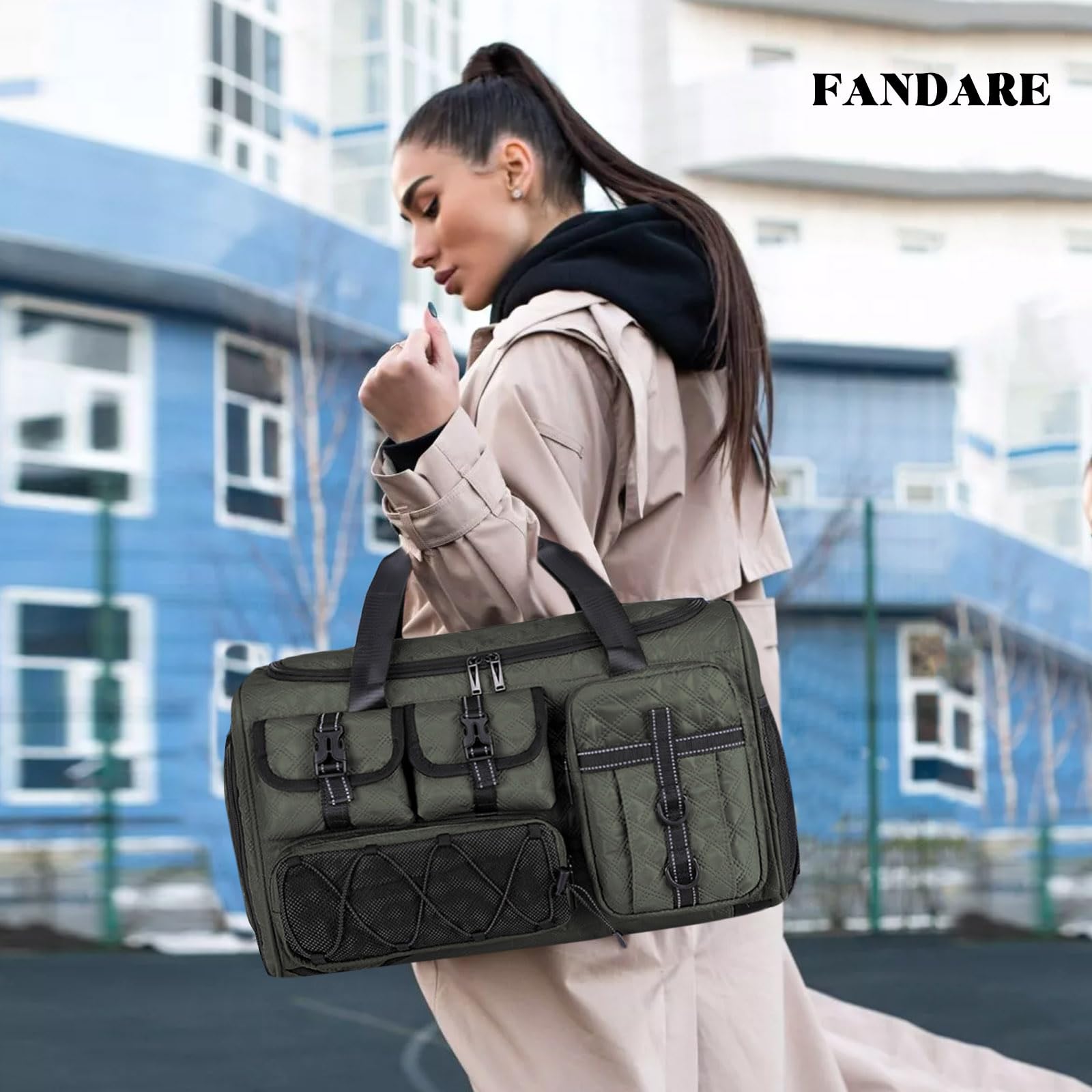 FANDARE 3 EN 1 Bolsa de Viaje para Mujer Mochila Viaje Hombre Bolsa de Deporte con Compartimento para Zapatos & Separación Seca y húmeda Bolsa Mano Equipaje Deporte Gimnasio Bolso de Hombro Verde
