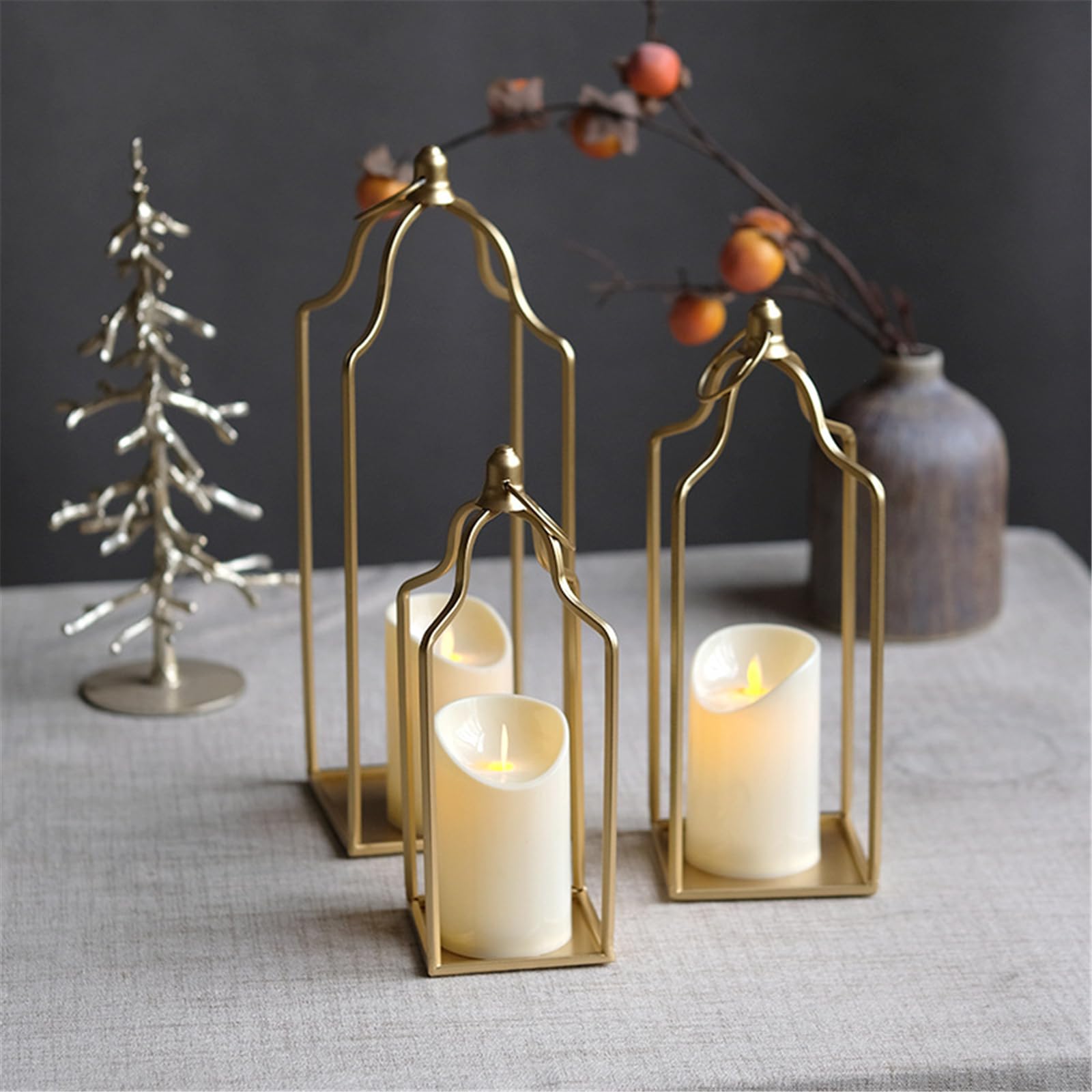 Skandinavisches 3-teiliges Eisen Kerzen Display Lampen Set Bauernhäuser Tisch Hängender Kerzenhalter Für Innendekoration Tisch Kerzenständer