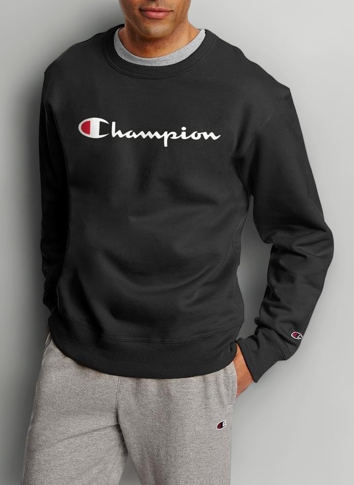 Champion Men's Powerblend Fleece Crew, Camo Script Pullover Sweater