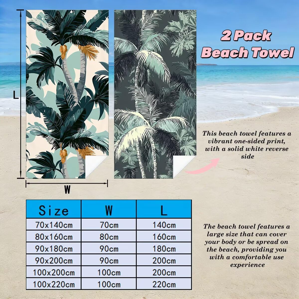 Toalla Playa 80x160 cm, Toalla Gimnasio Microfibra Secado Rapido, Juego de 2 Antiarena Toallas de Playa, Ligera Compacta Toallas Microfibra Grande para Viaje, Regalo Hombre Regalo Mujer (Árbol) -4975