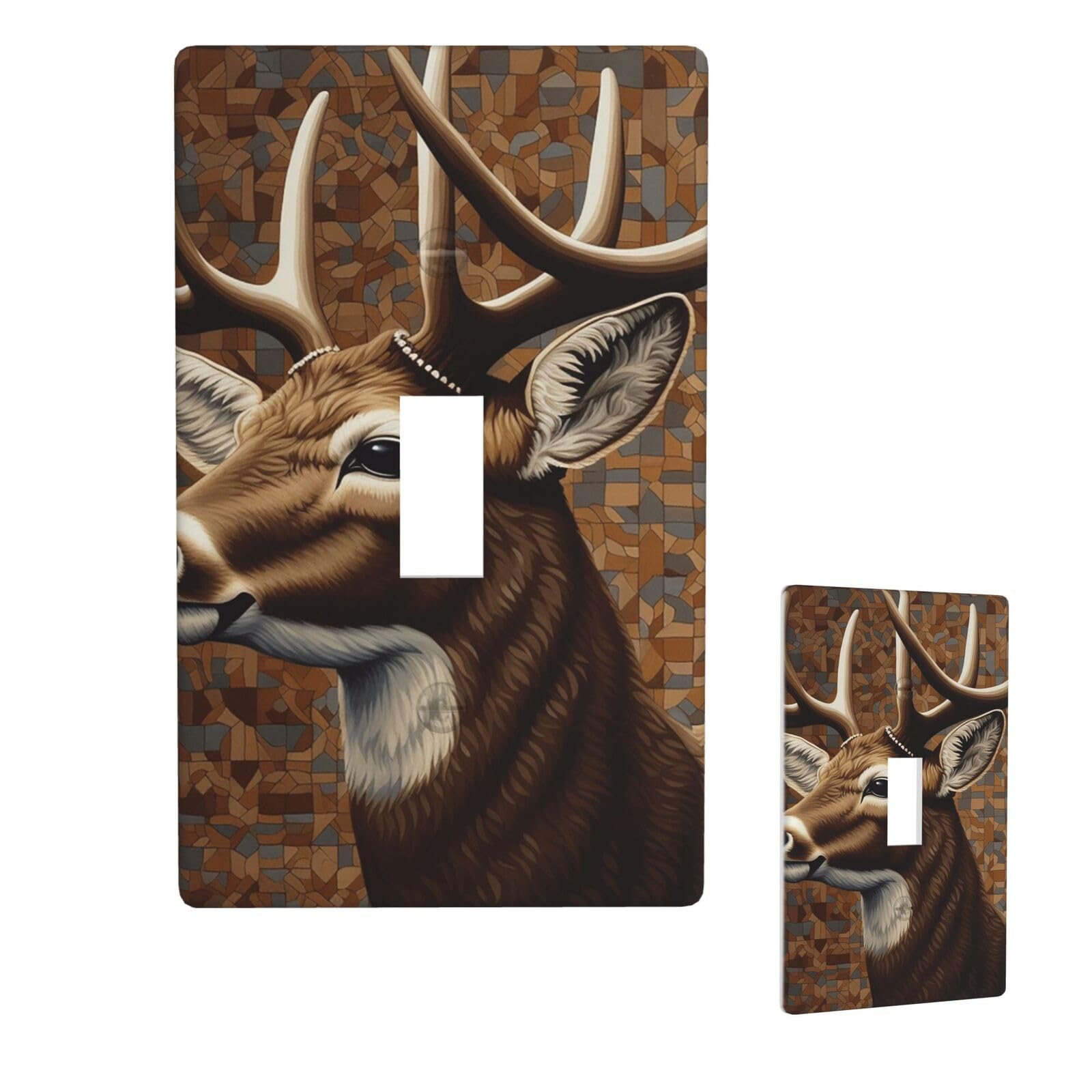 1 Gang Single Toggle Wall Plates, Unbreakable Decorative Light Switch Plate Covers Deer On Brown Background Electrical Switchplate Cover Faceplate For Bathroom Kitchen Decor