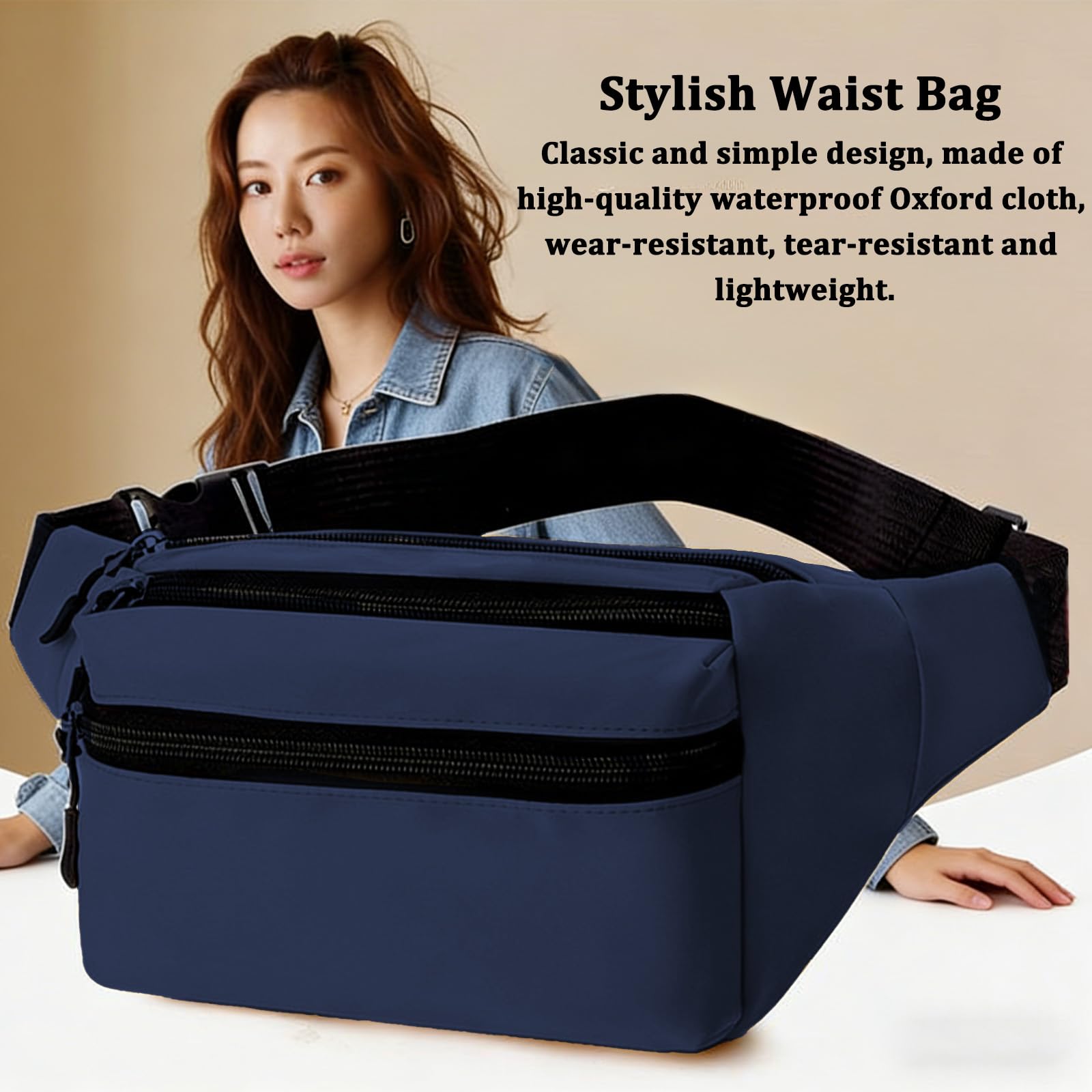 Bum Bag for Men Women Waterproof Waist Pack with Adjustable Belt 3 Zipper Pockets Lightweight Water-Resistant Fanny Pack for Travel Sports Running Hiking — view 5