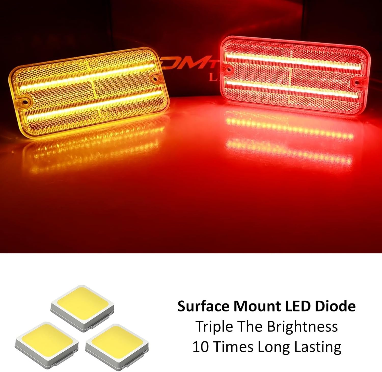 iJDMTOY Semi-Clear Lens Amber/Red Full LED Front/Rear Side Marker Light Kit Compatible With 1985-1995 GMC/Chevy Van Sportcan Vandura SaVana, Powered by Total 180-SMD LED