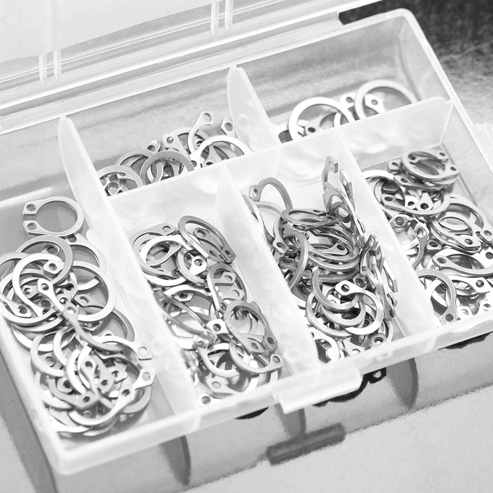 120 Stück Sicherungsring Sprengring 9mm-14mm 6 Größen Außen-Seegerring-Sortiment Edelstahl Halterung Sicherungsring Sortiment mit Box