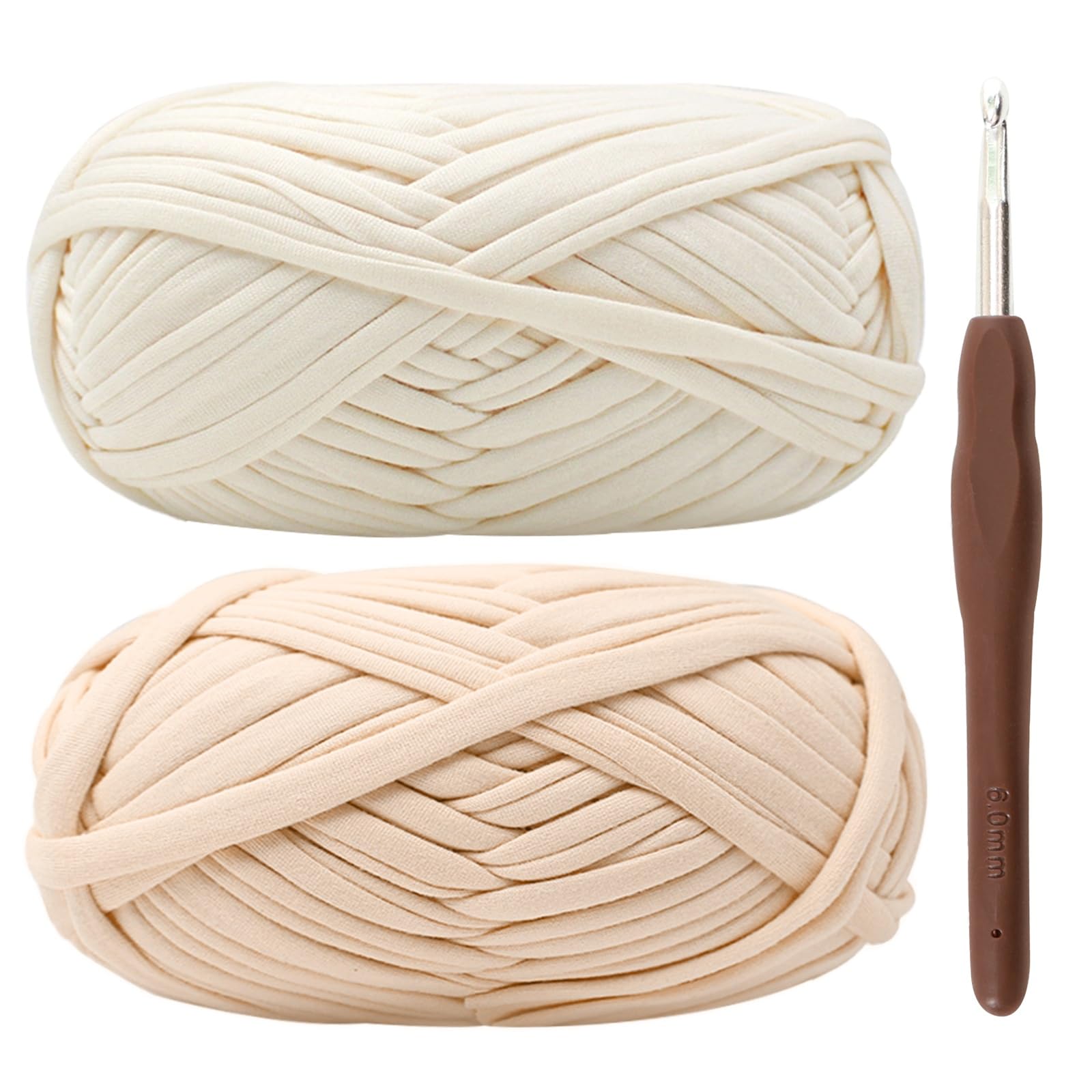 T-Shirt Yarn for Crocheting 2x100g Chunky Crochet Yarn with 6mm Hook, Perfect for Crocheting Projects, Beginner
