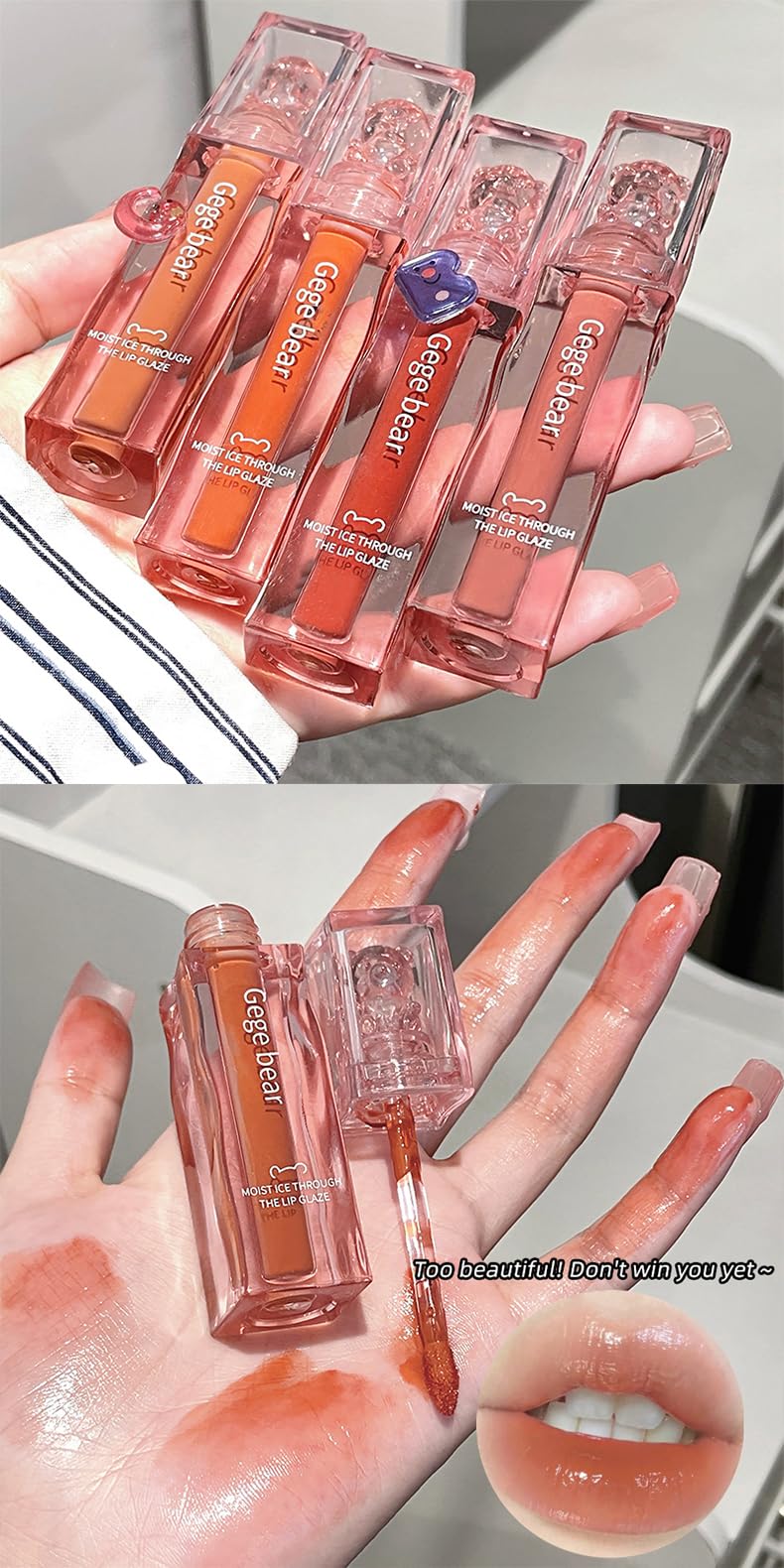 Gege Bear Moist Ice Through the Lip Glaze | Hydrating Watery Lip Gloss | High-Pigment, Long-Lasting Liquid Lip Color | Non-Sticky, Lightweight Lip Tint | Mirror Shine Gloss with Moisturizing Formula | Waterproof, Smudge-Proof Lip Glaze for Women | Korean Beauty Vibrant Lip Makeup 3g (#5, 3g) 3