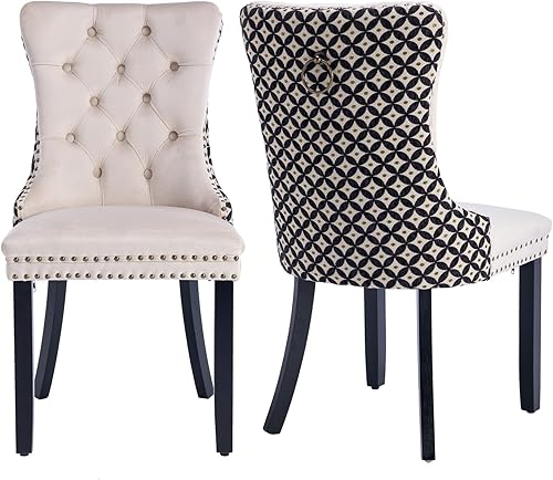 Miniatura 74 de Aoowow Juego de 2 sillas de comedor tapizadas de terciopelo, sillas laterales sin brazos con respaldo de ala, botones y patas de madera maciza para