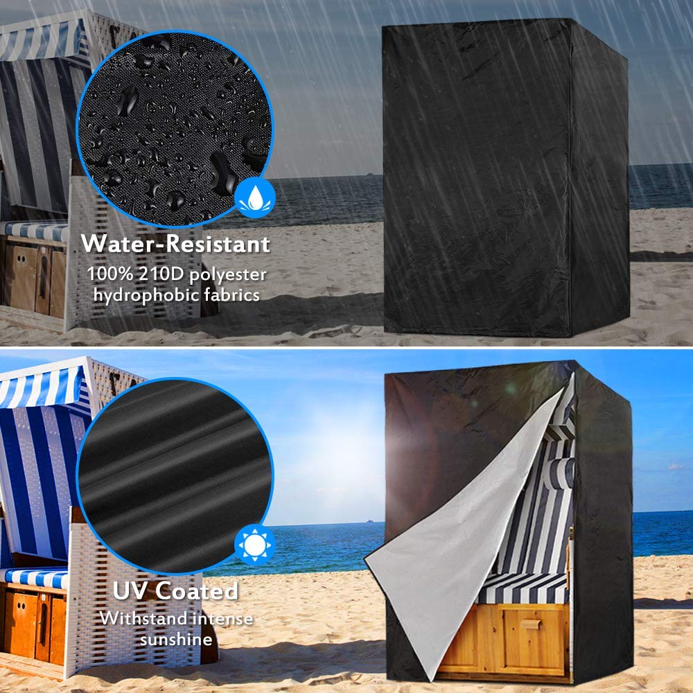 Strandkorb Schutzhülle Winterfest, 420D Strandkorbhülle Strandkorb Abdeckung Wasserdicht, Abdeckhaube für Strandkorb Reißfest UV Strandkorbhaube Abdeckung für Strandkorb Schwarz (135x105x175/140cm)