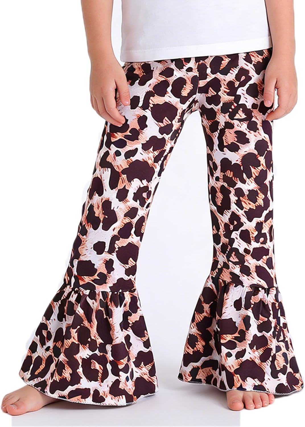 Toddler Girl Leggings Pants Ruffle Bell Bottoms Leopard Print Pant 2-8Y