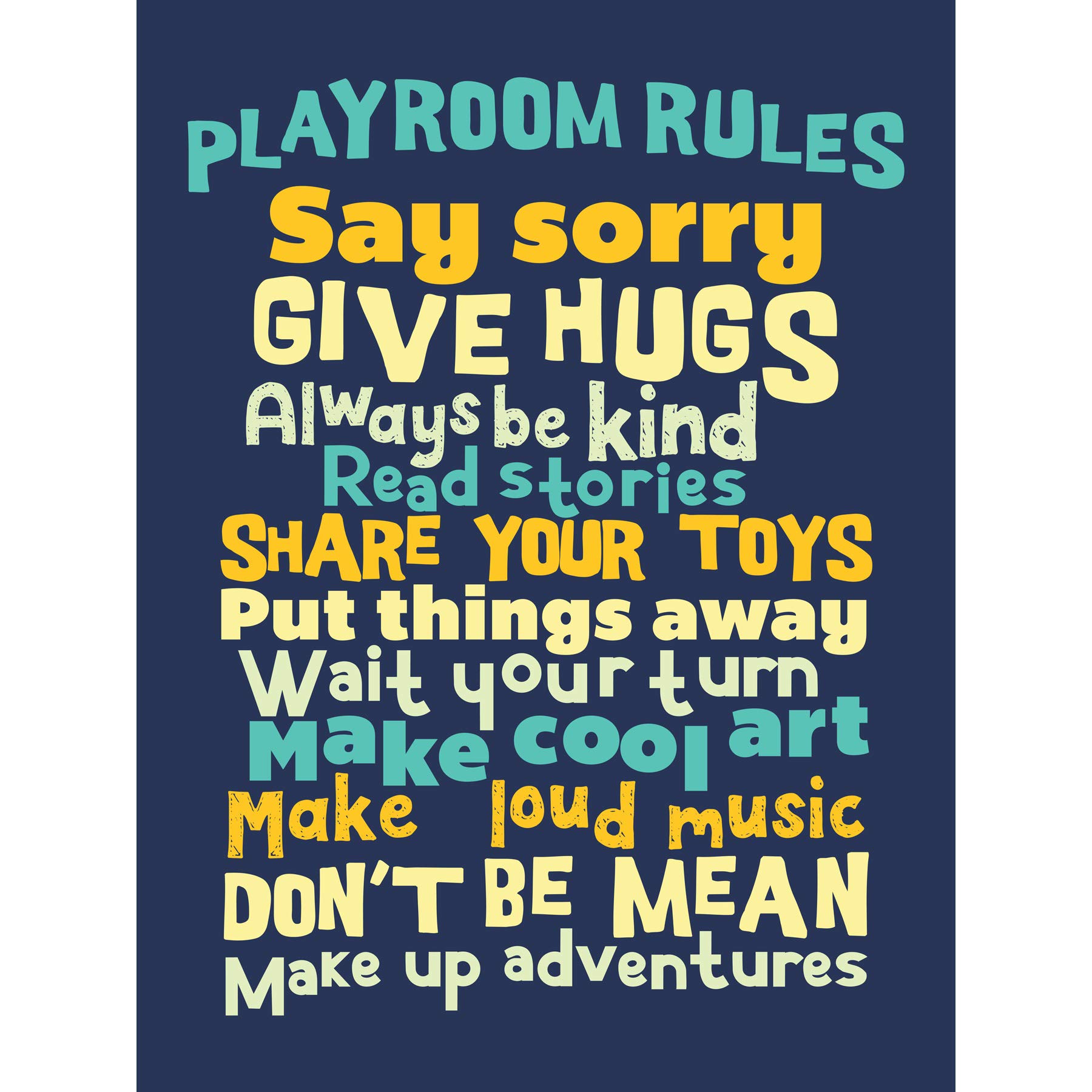 Poster, Spielzimmer-Regeln für Kinder, blau, groß, 45,7 x 61 cm